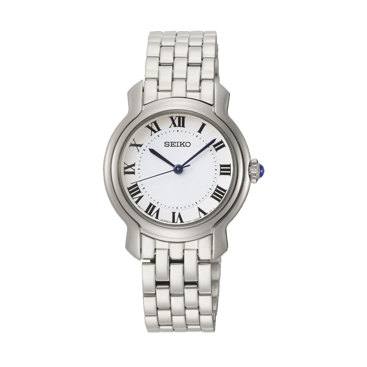 Dit dameshorloge is van het merk Seiko. Het is een analoog horloge gemaakt van staal. De diameter van de kast is 29 mm en de kast is 8 mm dik.
De verdere specificaties van het horloge zijn als volgt:
Glassoort: hardlex mineraal glas
Bandbreedte: 14
Kastmateriaal: staal
Waterdichtheid: 5 ATM
Techniek: quartz
