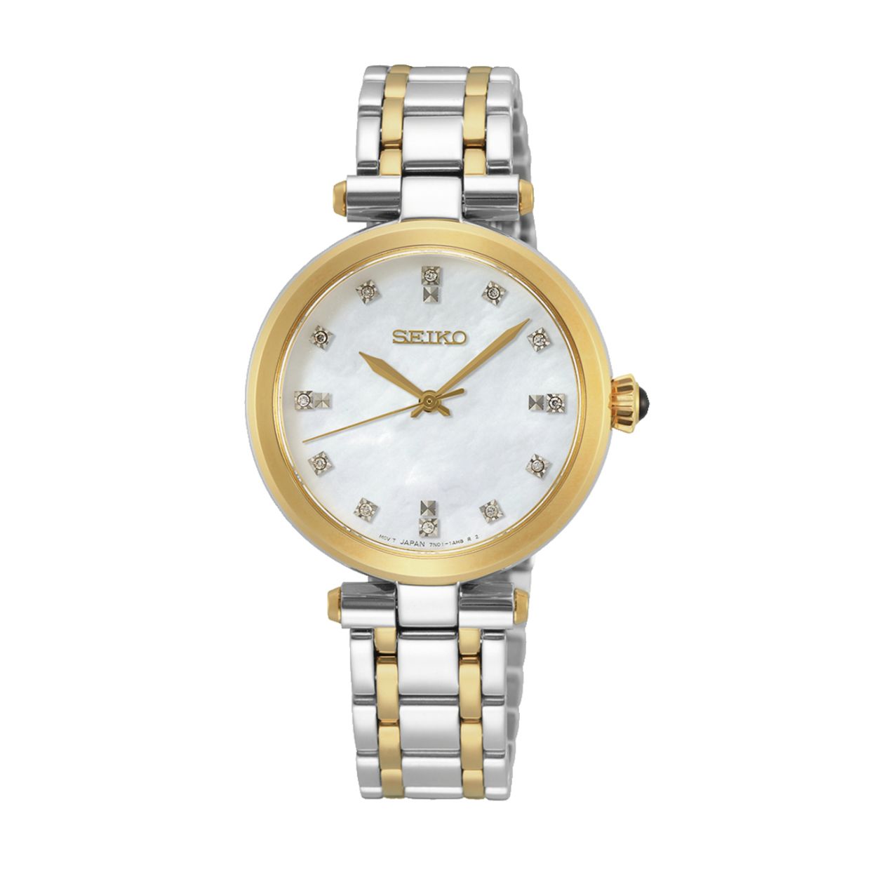 Dit dameshorloge is van het merk Seiko. Het is een analoog horloge gemaakt van staal. De diameter van de kast is 30 mm en de kast is 6.5 mm dik.
De verdere specificaties van het horloge zijn als volgt:
Glassoort: saffier glas
Bandbreedte: 13
Kastmateriaal: staal
Waterdichtheid: 5 ATM
Techniek: quartz