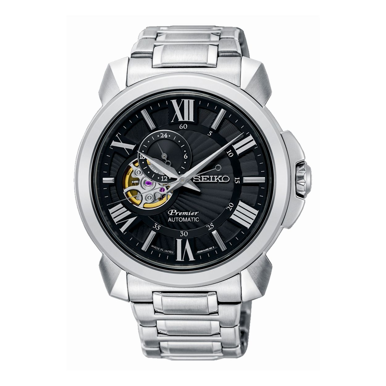 DIT IS EEN SEIKO PREMIER HEREN AUTOMATIC STAAL BRACELET ZWART 100M WR.