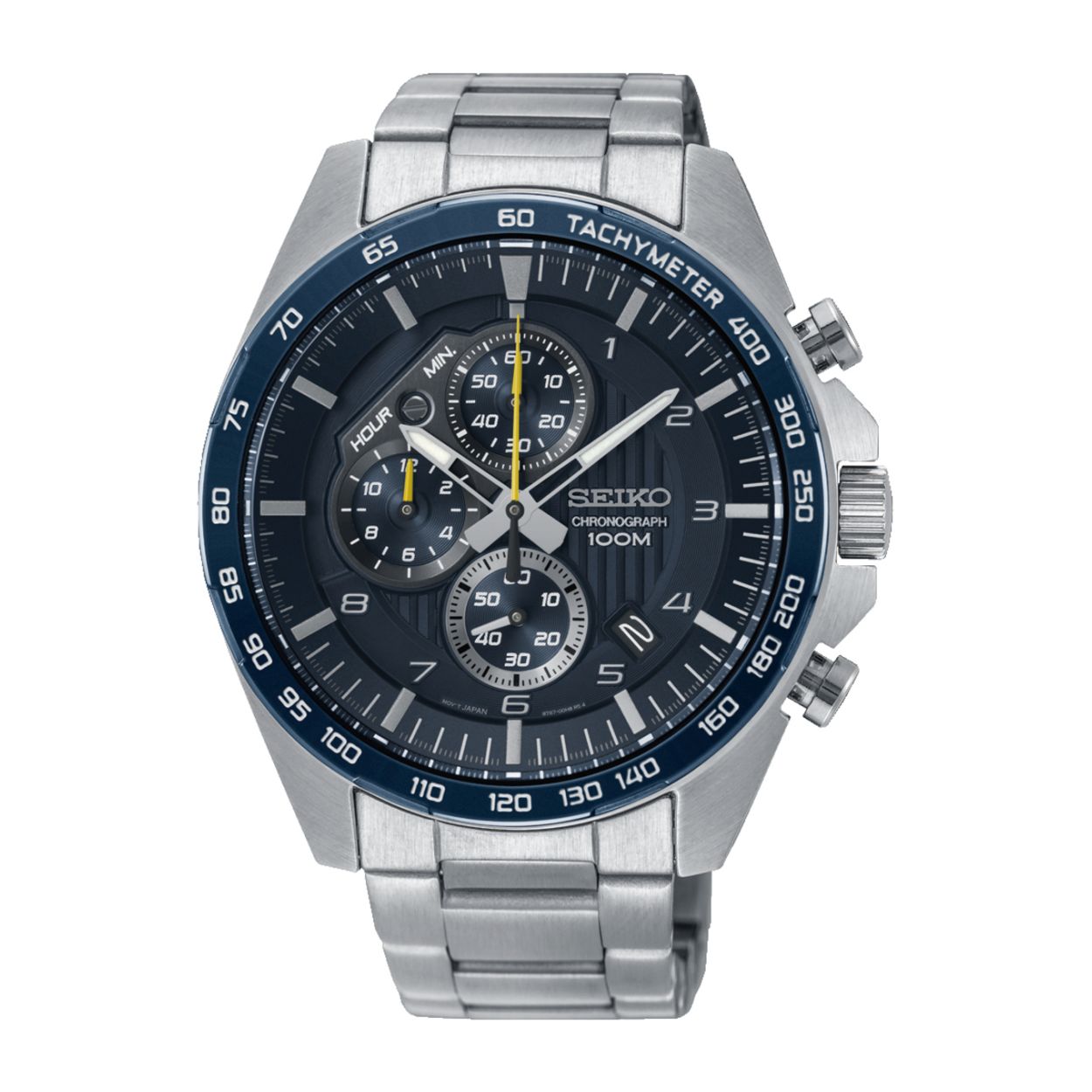 Dit herenhorloge is van het merk Seiko. Het is een chronograaf horloge gemaakt van staal. De diameter van de kast is 43.9 mm en de kast is 13 mm dik.
De verdere specificaties van het horloge zijn als volgt:
Glassoort: hardlex mineraal glas
Bandbreedte: 20
Kastmateriaal: staal
Waterdichtheid: 10 ATM
Techniek: quartz