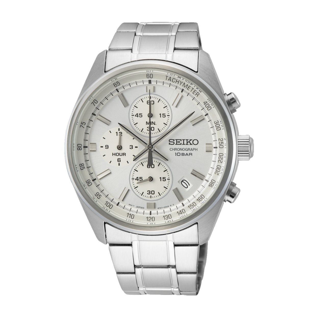 Dit herenhorloge is van het merk Seiko. Het is een chronograaf horloge gemaakt van staal. De diameter van de kast is 43.9 mm en de kast is 13 mm dik.
De verdere specificaties van het horloge zijn als volgt:
Glassoort: hardlex mineraal glas
Bandbreedte: 20
Kastmateriaal: staal
Waterdichtheid: 10 ATM
Techniek: quartz