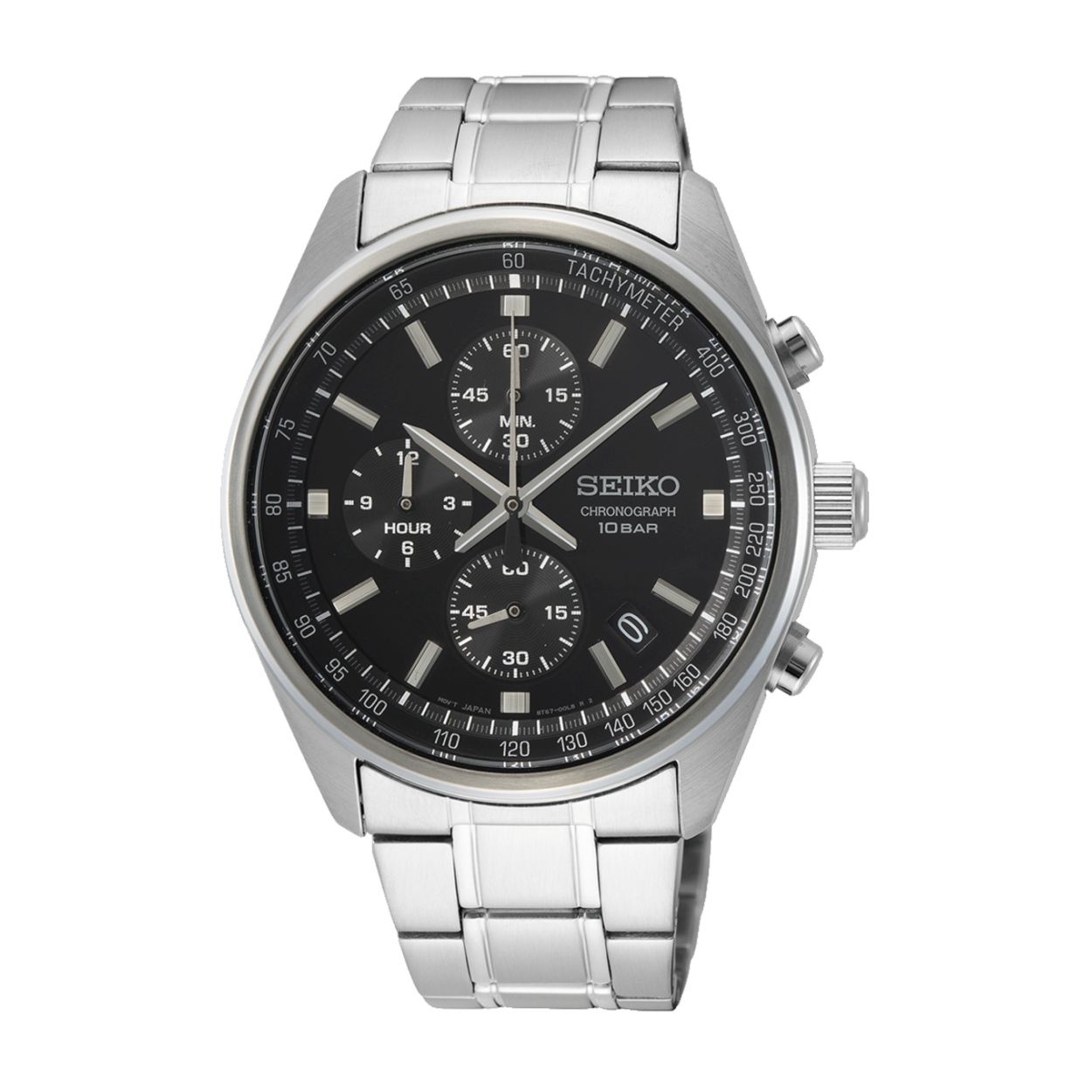 Dit herenhorloge is van het merk Seiko. Het is een chronograaf horloge gemaakt van staal. De diameter van de kast is 45.2 mm en de kast is 14 mm dik.
De verdere specificaties van het horloge zijn als volgt:
Glassoort: hardlex mineraal glas
Bandbreedte: 20
Kastmateriaal: staal
Waterdichtheid: 10 ATM
Techniek: quartz