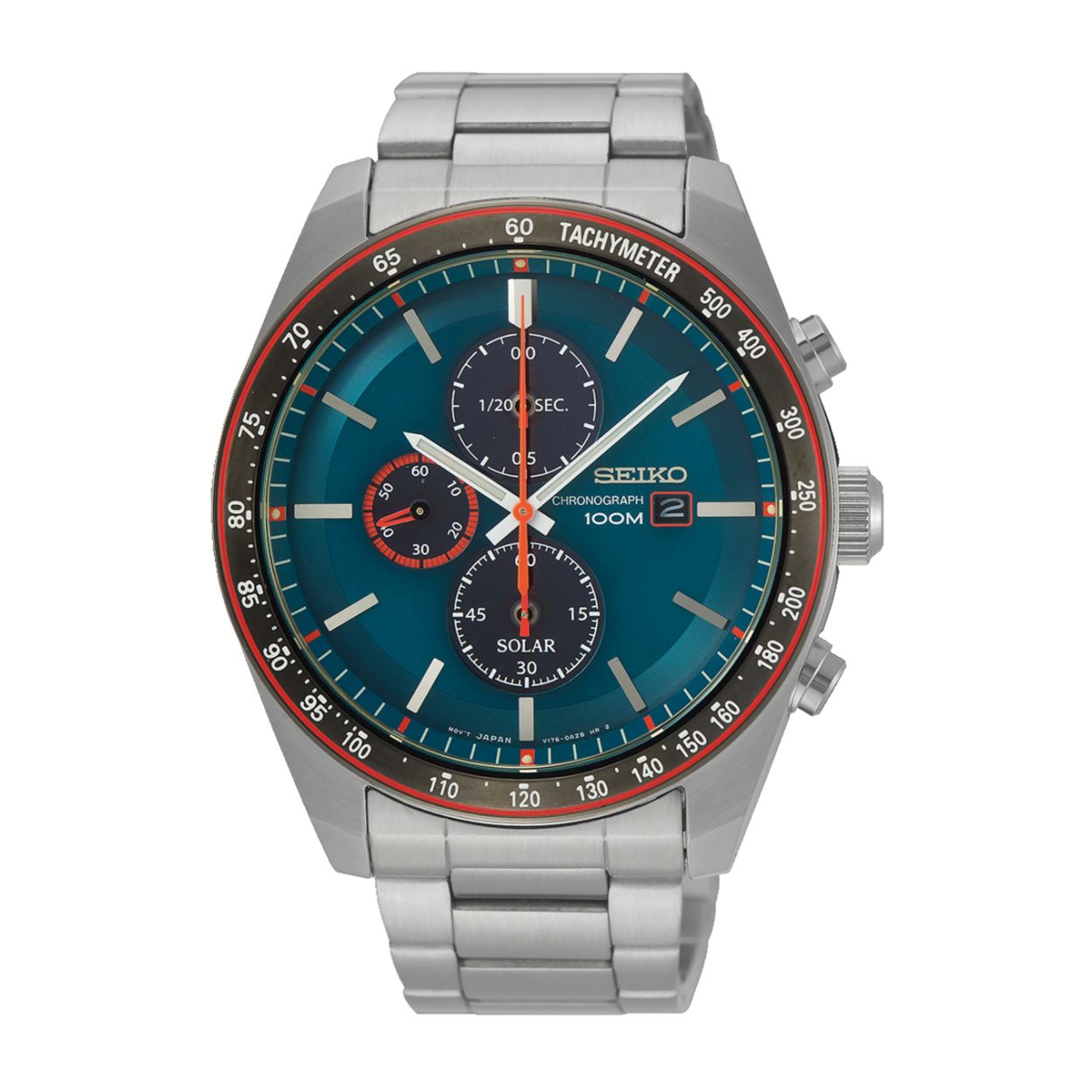 Dit herenhorloge is van het merk Seiko. Het is een chronograaf horloge gemaakt van staal. De diameter van de kast is 44.7 mm en de kast is 12 mm dik.
De verdere specificaties van het horloge zijn als volgt:
Glassoort: hardlex mineraal glas
Bandbreedte: 22
Kastmateriaal: staal
Waterdichtheid: 10 ATM
Techniek: solar