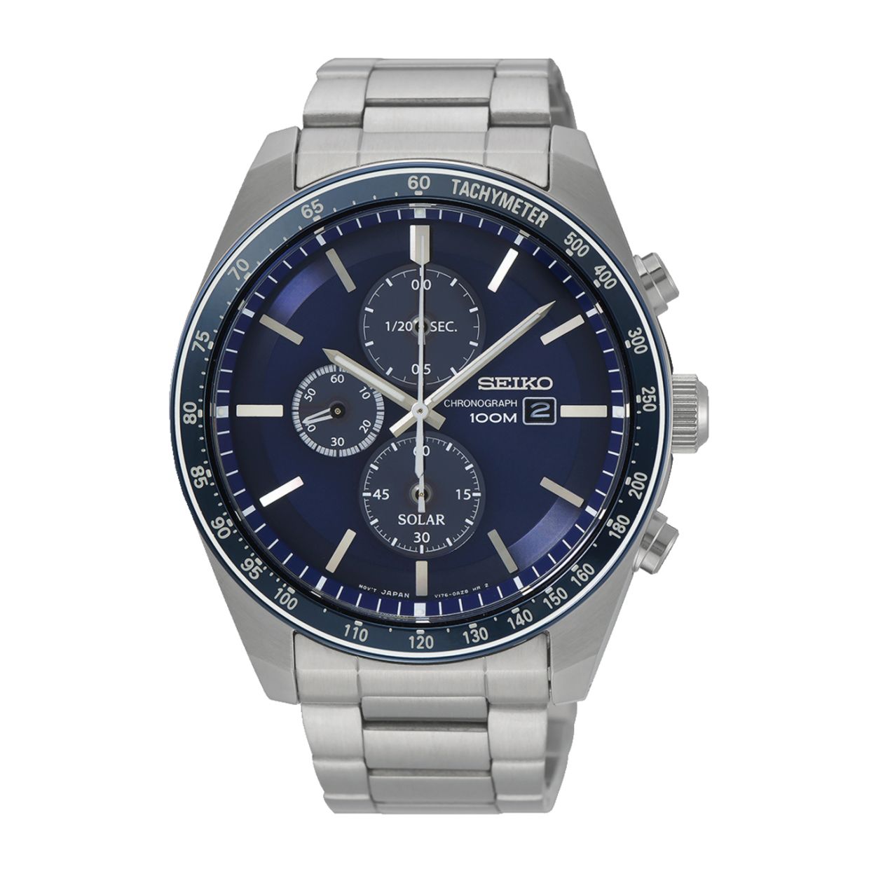 Dit herenhorloge is van het merk Seiko. Het is een chronograaf horloge gemaakt van staal. De diameter van de kast is 44.7 mm en de kast is 12 mm dik.
De verdere specificaties van het horloge zijn als volgt:
Glassoort: hardlex mineraal glas
Bandbreedte: 22
Kastmateriaal: staal
Waterdichtheid: 10 ATM
Techniek: solar