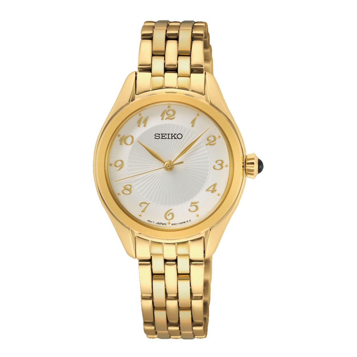 Dit dameshorloge is van het merk Seiko. Het is een analoog horloge gemaakt van staal. De diameter van de kast is 29 mm en de kast is 7 mm dik.
De verdere specificaties van het horloge zijn als volgt:
Glassoort: hardlex mineraal glas
Bandbreedte: 12
Kastmateriaal: staal
Waterdichtheid: 5 ATM
Techniek: quartz