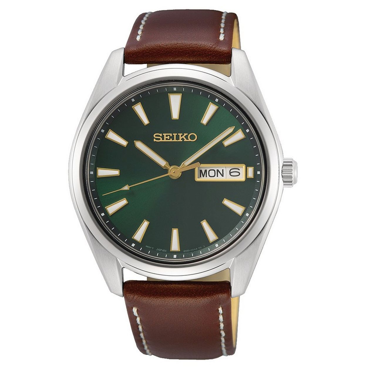 Seiko SUR449P1 horloge beschikt over een quartz uurwerk en een prachtige bruine band. De kleur van de kast van dit herenhorloge is zilverkleurig. Het glas van dit horloge is gemaakt van een sterk saffier glas glas. Dit prachtige horloge van Seiko is gemaakt van staal. De wijzerplaat is in de kleur groen.