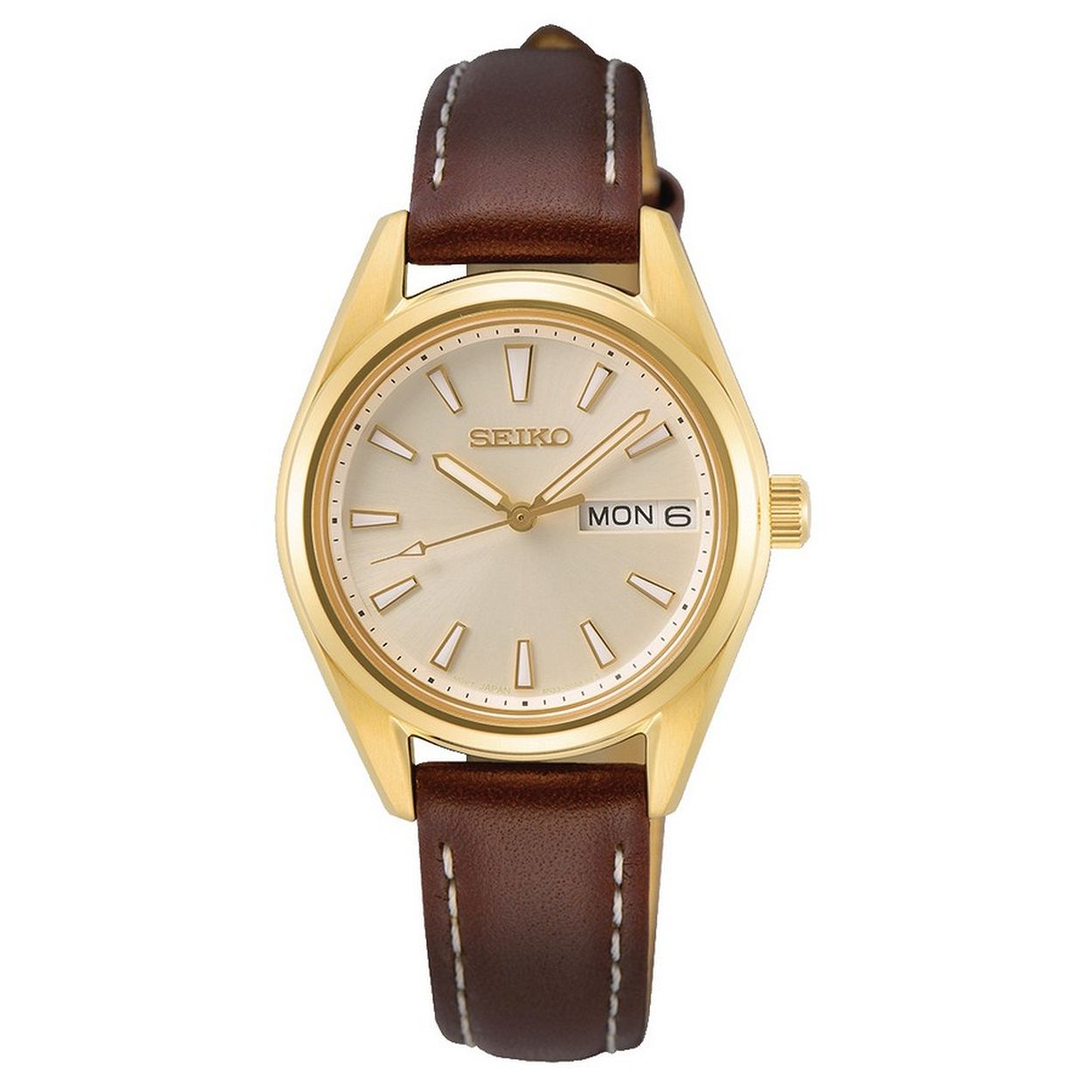 Seiko dames horloge, quartz, lederen band