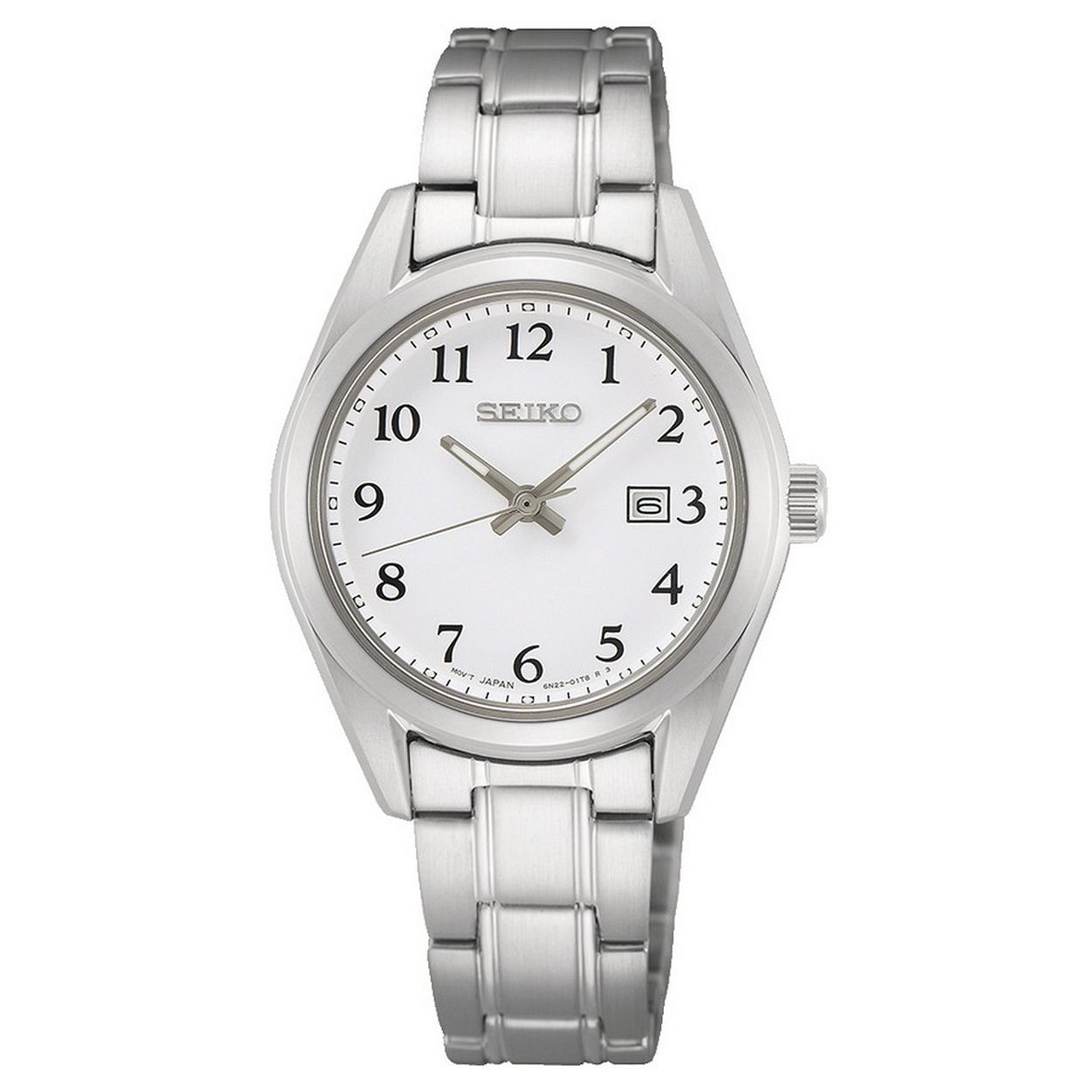 De diameter van dit horloge is 30 mm en de kleur is zilver. De wit kleurige wijzerplaat zorgt voor die geweldige look. De band van dit Seiko horloge is zilverkleurig en gemaakt van staal. Het glas is van saffier. Dit geweldige horloge heeft een datum weergave en bevat een quartz uurwerk.

Het horloge is tot 10 bar (Zwemmen) waterdicht. Op het Seiko horloge zit twee jaar garantie.