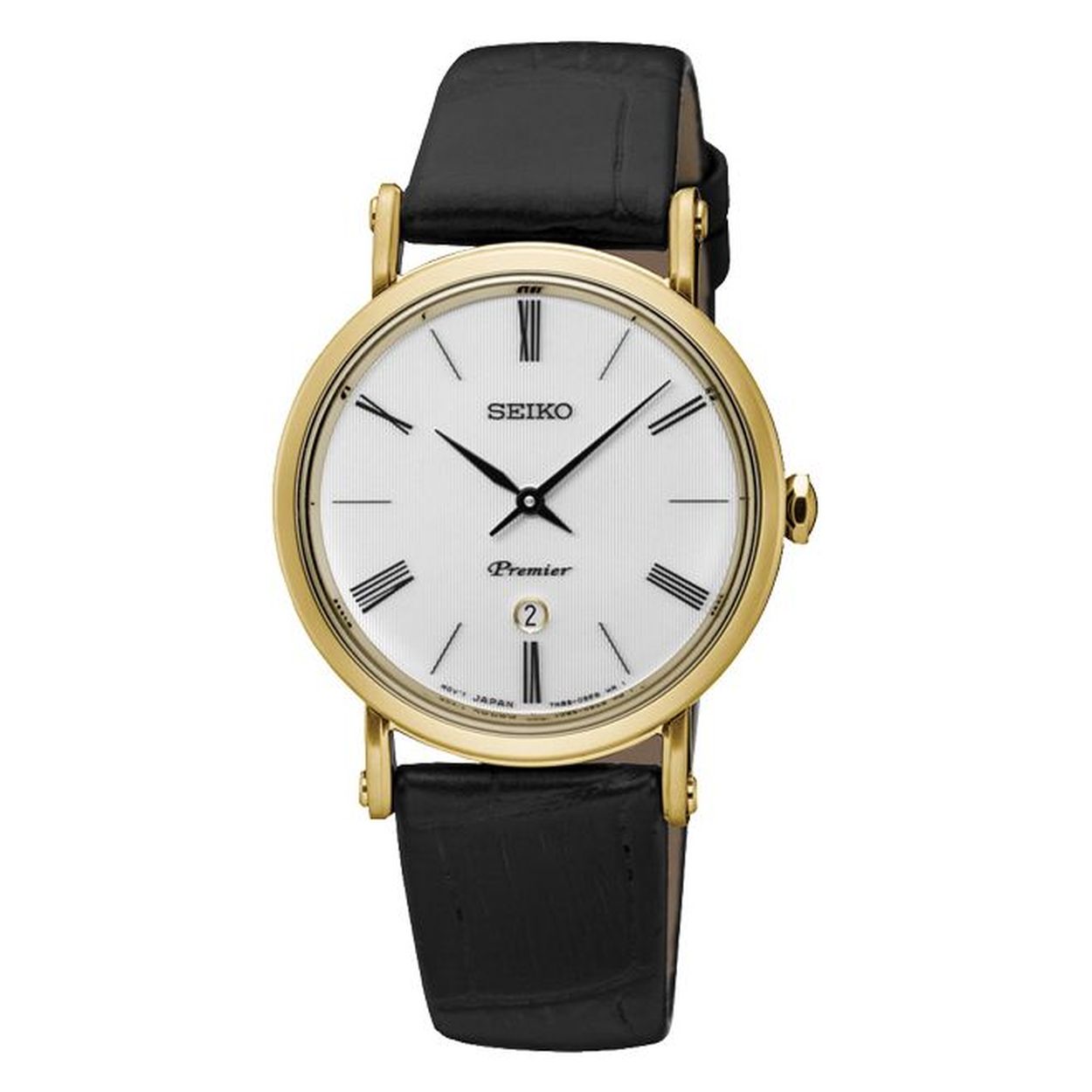 Dit horloge komt uit de Seiko Premier lijn. De goudkleurige kast en zwarte band maakt dit horloge een prachtig elegant herenhorloge.