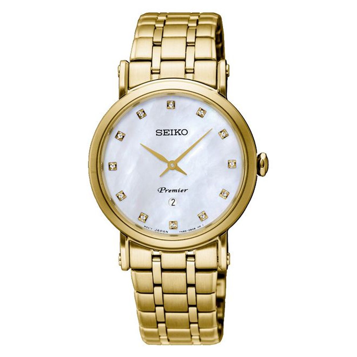 Dit klassieke Seiko SXB434P1 Premier horloge beschikt over een quartz uurwerk en een prachtige (edel)stalen band. De kast van dit Dames horloge is goud. Het glas van dit horloge is gemaakt van vrijwel niet te bekrassen saffierglas. Daarnaast heeft dit horloge een waterdichtheid van 3 Atm./ 30 meter (ook wel waterresistant/watersealed): deze horloges zijn bestand tegen regen en spatwater