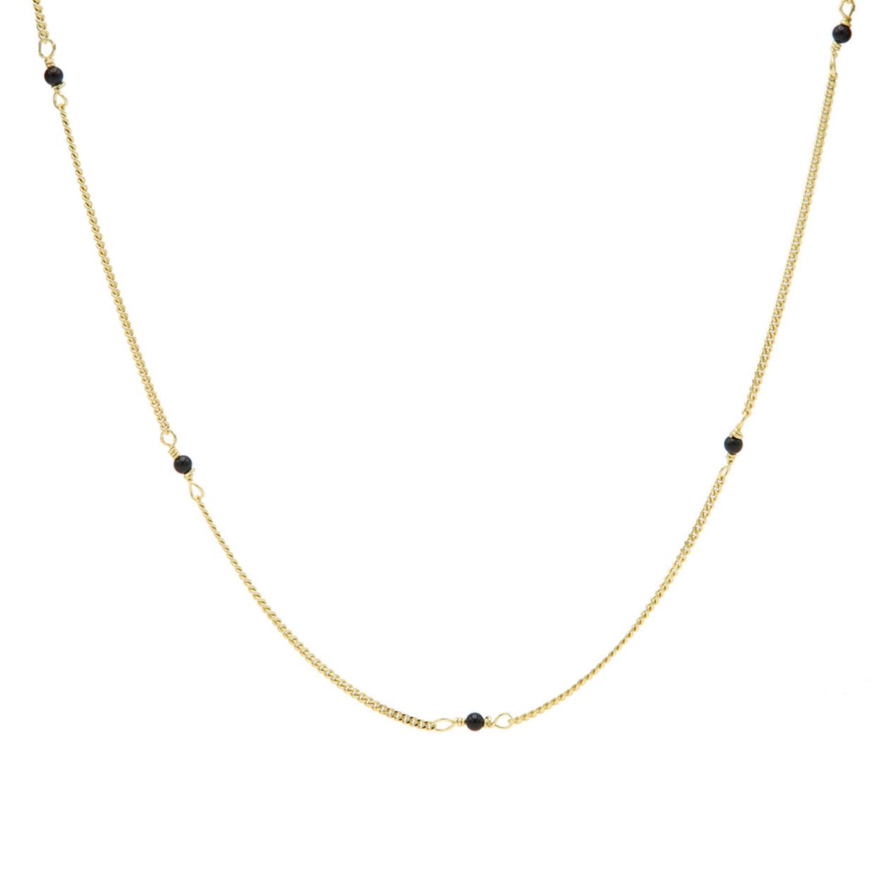 Zilver verguld Karma collier Tiny Onyx met zwarte bolletjes.