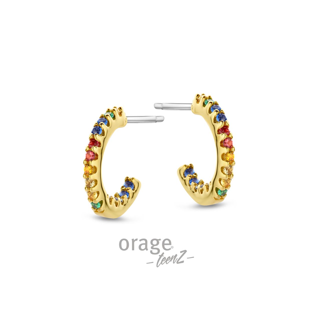 T716 Oorringen multi verguld geel goud cz (V/39)