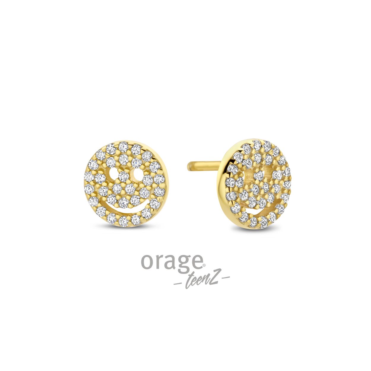 T719 Oorringen smiley verguld geel goud cz (V/16)