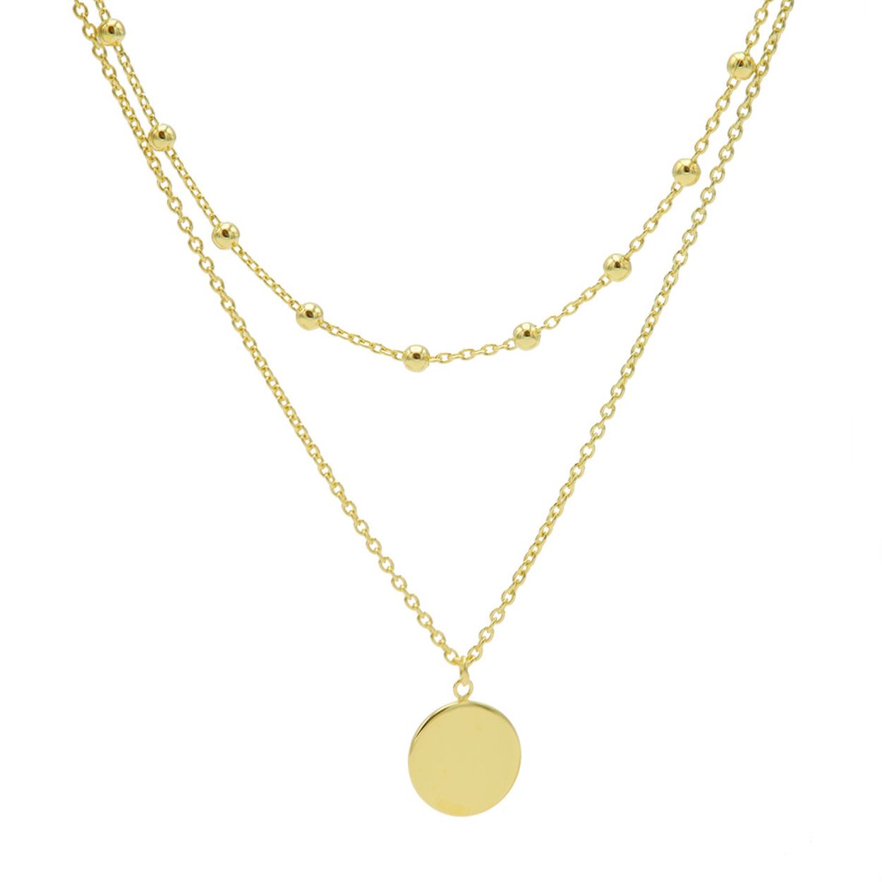Karma Double Necklace Dots Disc Goldplated. De lengte is: 38-45 cm