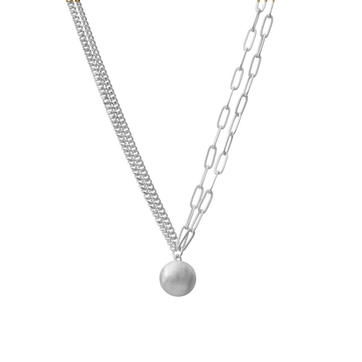 Deze Ketting van het merk Dansk heeft de kleur Zilver mat. Dansk Tabitha Circle Panzer Necklace Rhodium Plating