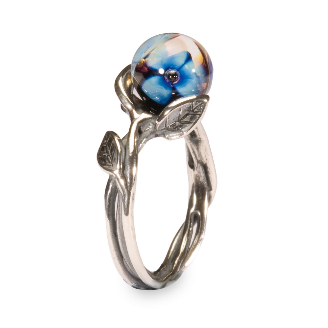 Trollbeads zilveren Ring Blauwe bloem mt58 TAGRI-00252