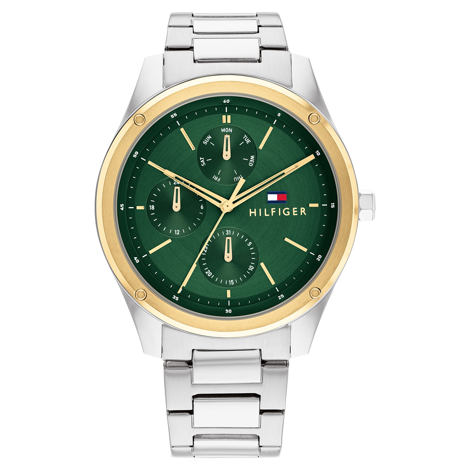 Tommy Hilfiger TH1710537 Horloge Heren Staal Zilverkleurig 43mm
Dit specifieke horloge van Tommy Hilfiger met artikelnr: TH1710537 is een casual herenhorloge die zeker in je collectie past. Het stalen herenhorloge heeft een ronde zilverkleurige kast met een goudkleurige bezel met schroeven en een groene wijzerplaat met dag,- datum,- en 24-uurs aanduiding. Geïntegreerd aan de stijlvolle kast zit een zilverkleurige schakelband met een vouwsluiting. De band is op lengte verstelbaar. Het horloge heeft een mineraalglas, een doorsnee van 43mm en is 5 ATM.  

Het merk:
Sinds de lancering van het merk in 1985 is Tommy Hilfiger wereldwijd bekend geworden als pionier van de klassieke Amerikaanse coole stijl. Geïnspireerd door de iconische popcultuur en het Amerikaanse erfgoed. De dames en herencollectie van dit seizoen bestaan uit minimalistische silhouetten en rustieke lederen details. De herenhorlogecollectie biedt iconische uurwerken met roestvrijstalen, lederen en siliconen banden.

Specificaties:
- Mineraalglas
- Ronde kast 43mm
- Zilverkleurige horlogekast
- Bezel met schroefjes
- Zilverkleurige schakelband 
- 5 ATM
