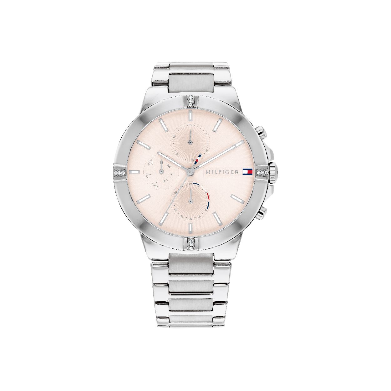 Tommy Hilfiger TH1782329 Horloge - Staal - zilverkleurig - 38mm

Dit zilverkleurige Tommy Hilfiger horloge TH1782329 is sportief met een attitude. De steentjes in de horlogekast geven een elegante draai aan deze sportieve stijl. De horlogeband is zilverkleurig en met zijn roze gekleurde, elegante multifunctionele wijzerplaat is dit horloge een absolute must en maakt iedere look compleet!