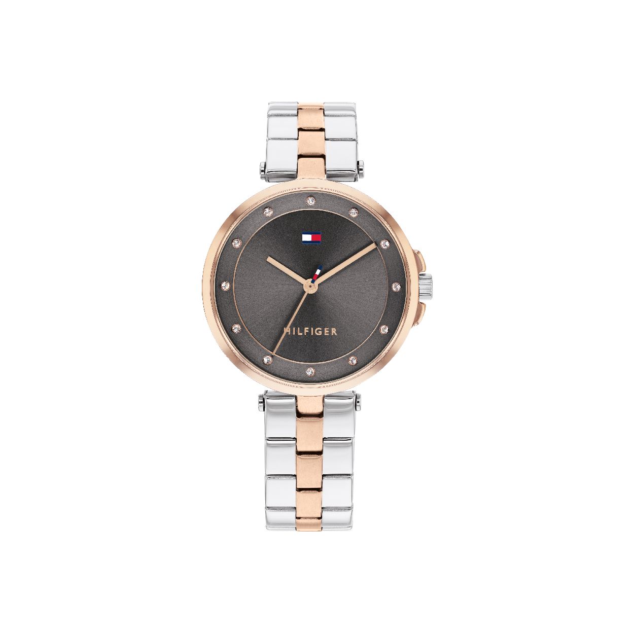 Dit horloge komt uit de Cami collectie.

Dit Bicolour Tommy Hilfiger horloge  is een echte eyecatcher, elegant en veelzijdig te dragen. De horlogeband is zowel zilverkleurig als roségoud wat zorgt voor de perfecte look. Met zijn sprankelende steentjes op de wijzerplaat is dit horloge een absolute must!