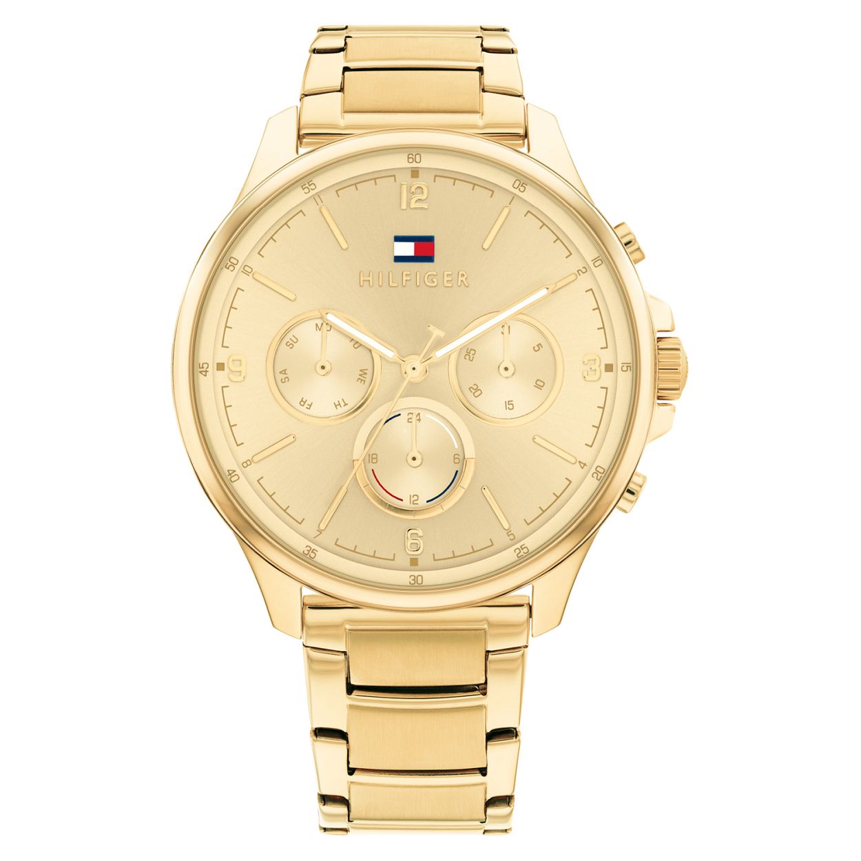 Tommy Hilfiger TH1782452 Horloge Dames Staal Goudkleurig 38mm
Dit unieke horloge van Tommy Hilfiger met artikelnr: TH1782452 is een casual horloge. Het stalen dameshorloge heeft een ronde goudkleurige kast met een goudkleurige wijzerplaat met daarop een dag datum en 24-uurs aanduiding. Aan het horloge zit een goudkleurige stalen schakelband met vouwsluiting. Het stijlvolle horloge heeft een mineraalglas een doorsnee van 38mm en is 3 ATM.   

Het merk: 
Sinds de lancering van het merk in 1985 is Tommy Hilfiger wereldwijd bekend geworden als pionier van de klassieke Amerikaanse coole stijl. Ge�nspireerd door de iconische popcultuur en het Amerikaanse erfgoed. De dames en herencollectie van dit seizoen bestaan uit minimalistische silhouetten en rustieke lederen details. De herenhorlogecollectie biedt iconische uurwerken met roestvrijstalen lederen en siliconen banden.

Specificaties:
- Mineraalglas
- Ronde kast 38mm
- Stalen goudkleurige horlogekast
- Goudkleurige wijzerplaat
- Goudkleurige schakelband
- 3 ATM
