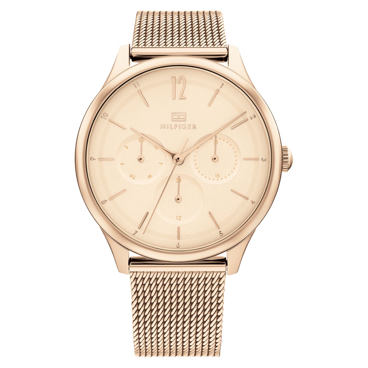 Tommy Hilfiger TH1782457 Horloge Dames Staal Band Milanees Rosekleurig 38mm
Dit unieke horloge van Tommy Hilfiger met artikelnr. TH1782457 is een multifunctioneel horloge. Het stalen dameshorloge heeft een ronde rosekleurige kast met een rosekleurige wijzerplaat met rosekleurige accenten en een dag datum en 24-uurs aanduiding. Aan de kast zit een stalen rosekleurige milanese band. Het stijlvolle horloge heeft een mineraalglas een doorsnee van 38mm en is 3 ATM.   

Het merk: 
Sinds de lancering van het merk in 1985 is Tommy Hilfiger wereldwijd bekend geworden als pionier van de klassieke Amerikaanse coole stijl. Geinspireerd door de iconische popcultuur en het Amerikaanse erfgoed. De dames en herencollectie van dit seizoen bestaan uit minimalistische silhouetten en rustieke lederen details. De herenhorlogecollectie biedt iconische uurwerken met roestvrijstalen lederen en siliconen banden.

Specificaties:
- Mineraalglas
- Ronde kast 38mm
- Stalen rosekleurige horlogekast
- Rosekleurige wijzerplaat
- Rosekleurige milanese band
- 3 ATM