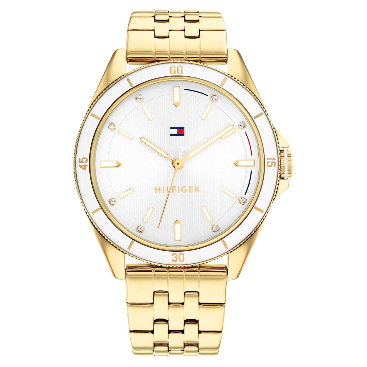 Tommy Hilfiger TH1782483 Horloge Dames Staal Goudkleurig 38mm
Dit unieke horloge van Tommy Hilfiger met artikelnr: TH1782483 is een casual horloge. Het stalen dameshorloge heeft een ronde goudkleurige kast met een zilverkleurige bezel. Op de zilverkleurige wijzerplaat zitten kristallen op de 1 2 4 5 7 8 10 en op de 11. Aan het horloge zit een goudkleurige fijne schakelband. Het sportief ogende horloge heeft een mineraalglas een doorsnee van 38mm en is 5 ATM.   

Het merk: 
Sinds de lancering van het merk in 1985 is Tommy Hilfiger wereldwijd bekend geworden als pionier van de klassieke Amerikaanse coole stijl. Ge�nspireerd door de iconische popcultuur en het Amerikaanse erfgoed. De dames en herencollectie van dit seizoen bestaan uit minimalistische silhouetten en rustieke lederen details. De herenhorlogecollectie biedt iconische uurwerken met roestvrijstalen lederen en siliconen banden.

Specificaties:
- Mineraalglas
- Ronde kast 38mm
- Goudkleurige horlogekast
- Zilverkleurige wijzerplaat
- Kristallen
- Goudkleurige schakelband
- 5 ATM