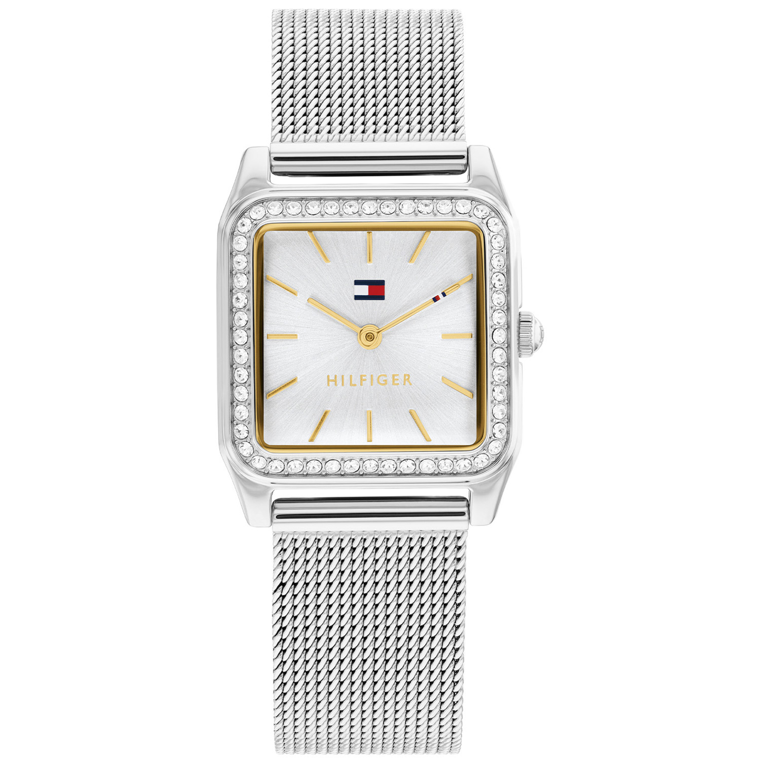 Dit Tommy Hilfiger horloge, uit de Toni collectie, heeft een stalen kast en milanese band. De wijzerplaat is zilverkleurig met goudkleurige indexen en wijzers. In de kast is een rand met glinsterende steentjes geplaatst voor een extra glamoureuze uitstraling!