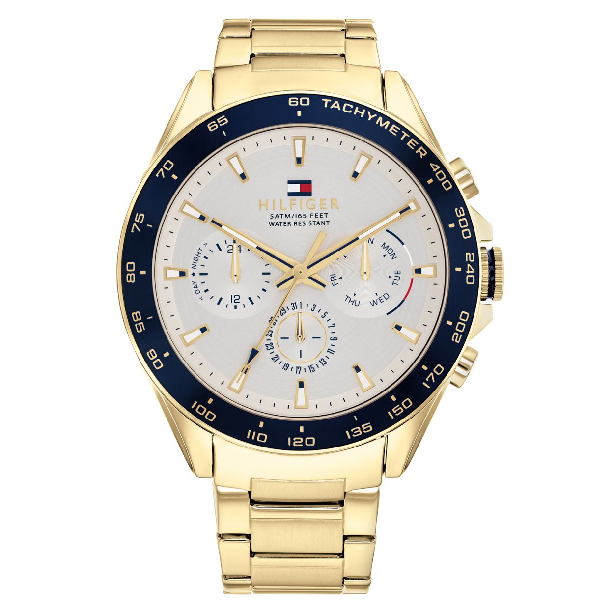 Heren Horloge met witte wijzerplaat een goudkleurige roestvrij stalen schakel band.