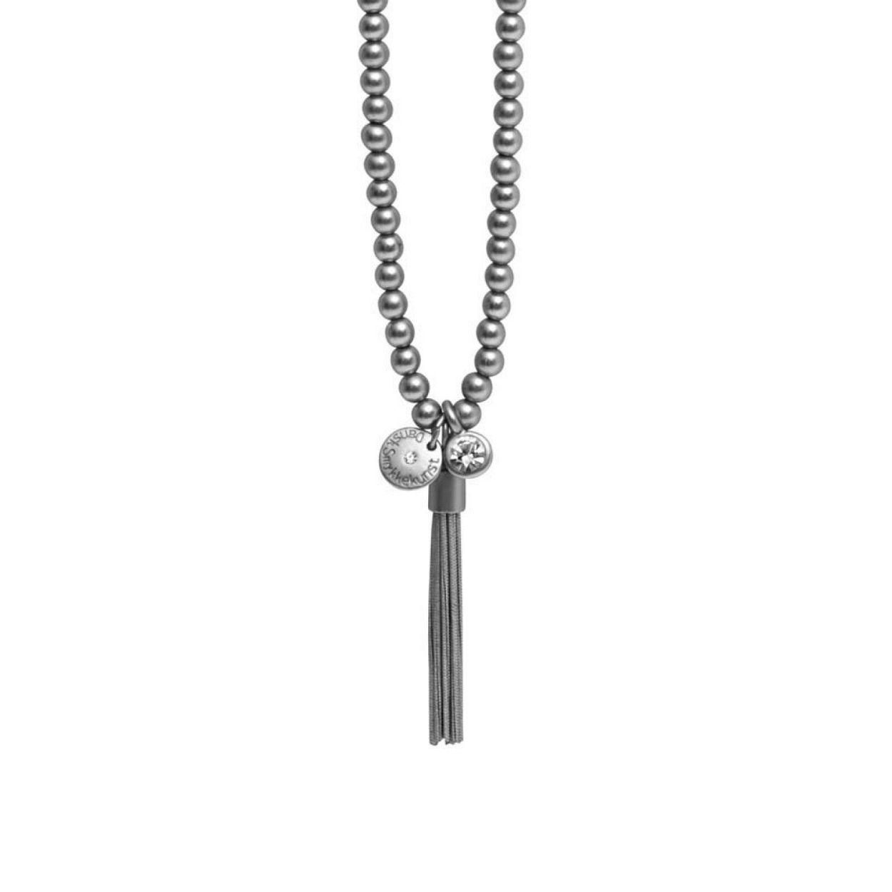 Deze Ketting van het merk Dansk heeft de kleur Zilver mat. Dansk Thira Glass Crystals Elastic Necklace Rhodium Plat