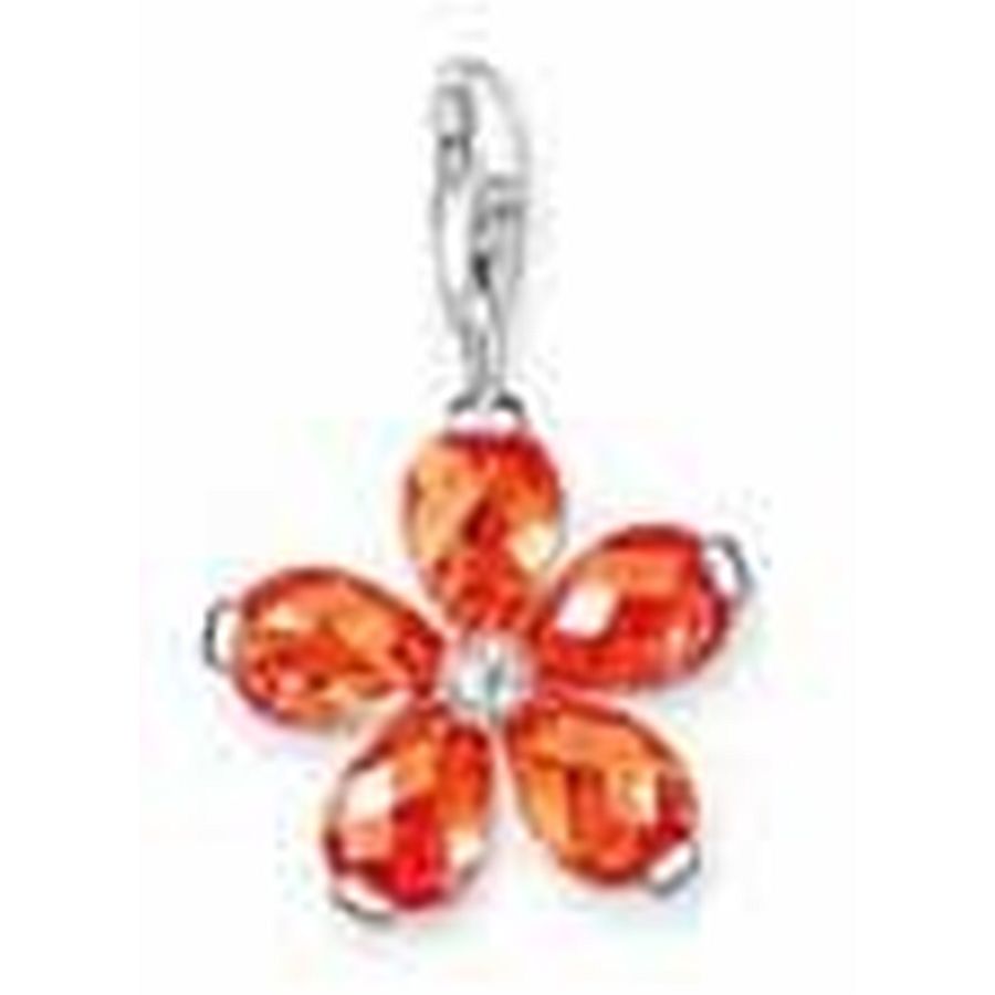 Oranje bloem bedel met veersluiting gemaakt van 925 Sterling zilver en synthetisch oranje zirkonia.