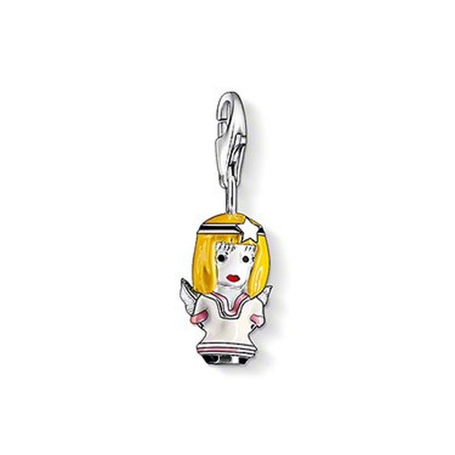 Engel bedel met karabijnsluiting in 925 Sterling zilver. Voorzien van zwart, roze, rood, wit en geel glazuur. Deze kerstmisengel staat symbool voor een gunstige tijding. Wilt u deze bedel aan een zilveren, leren of satijnen collier dragen? Dan heeft u ook een verbindingsring nodig, zodat de bedel netjes hangt.