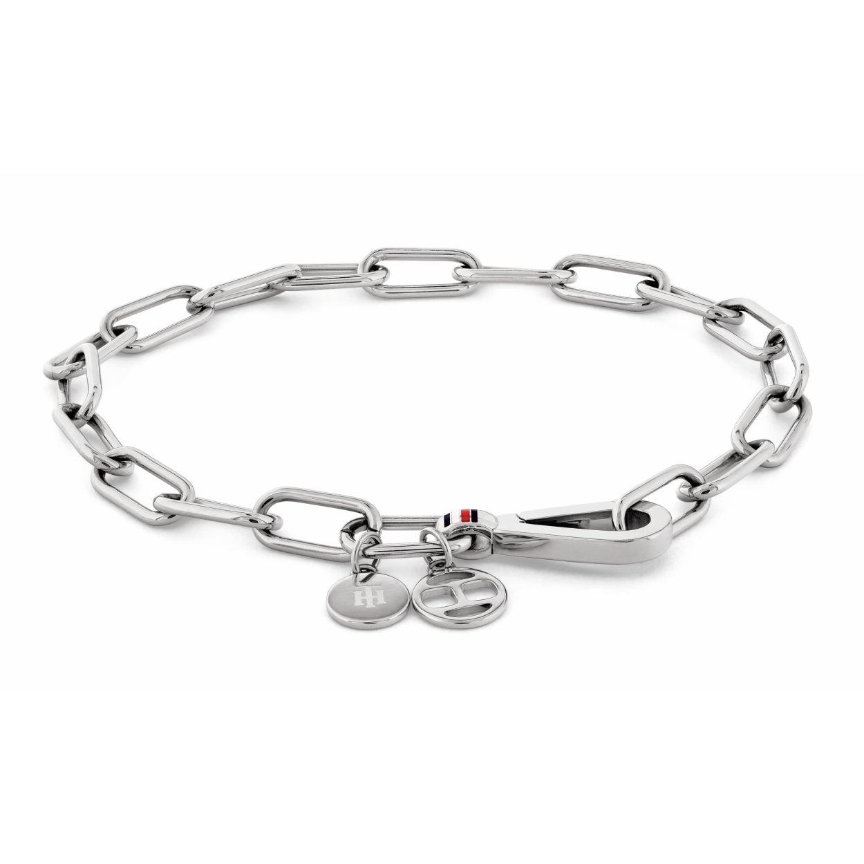 Deze zilverkleurige dames armband is van Tommy Hilfiger. De sluiting van deze casual schakelarmband is voorzien van het Tommy Hilfiger logo.