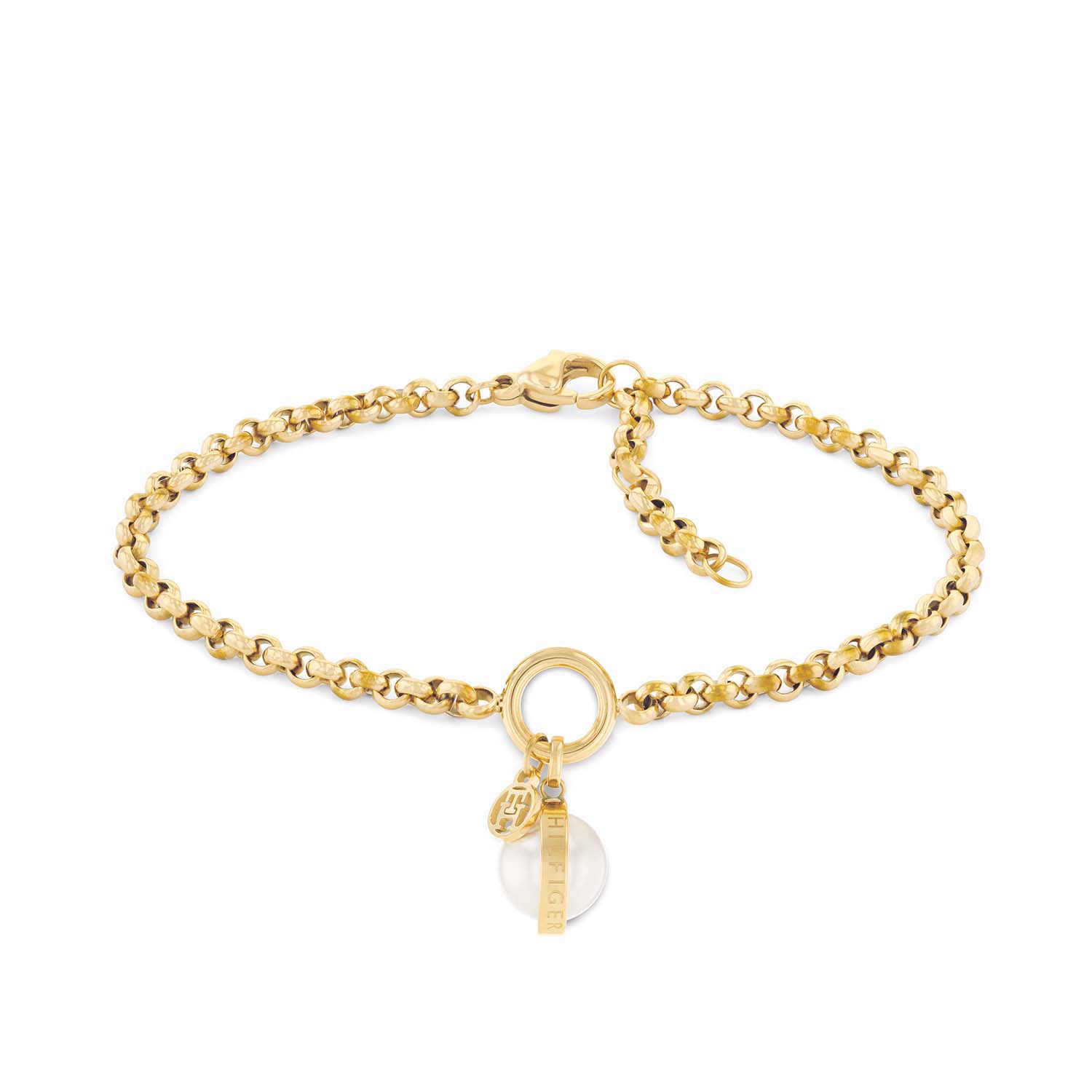Tommy Hilfiger Jewels TJ2780765 Armband Goudkleurig Dames 22cm
Deze unieke armband van Tommy Hilfiger uit de jewelry serie met nr: TJ2780765 is een opvallend model. De goudkleurige schakelarmband heeft een open cirkel met hieraan een hanger met het Tommy logo en een parel. De armband heeft een totale lengte van 22cm.

Het merk:
Tommy Hilfiger is wereldwijd één van de grootste designer lifestyle merken en is internationaal bekend om haar classic American cool stijl. De sieraden zijn voor dames en heren met een eigen stijl, die niet bang zijn om dit aan de wereld te laten zien.

Specificaties:
- Artikelnr: TJ2780765
- Goudkleurige armband
- Materiaal: Staal 
- Lengte verstelbaar: 17 - 22cm
- Met parel 
- Dames sieraad