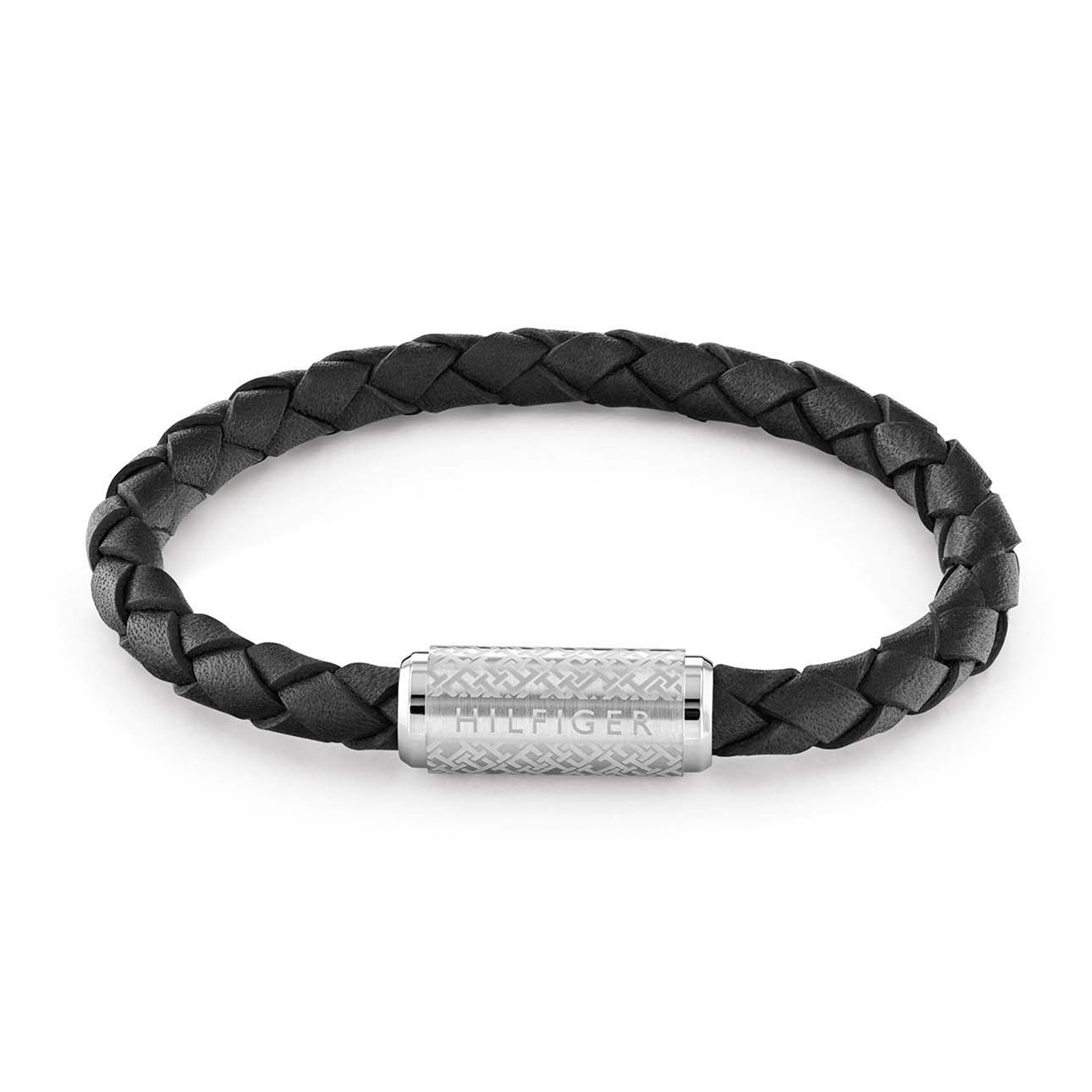 Gevlochten zwarte leren armband van Tommy Hilfiger. De armband is voorzien van een magneetsluiting
