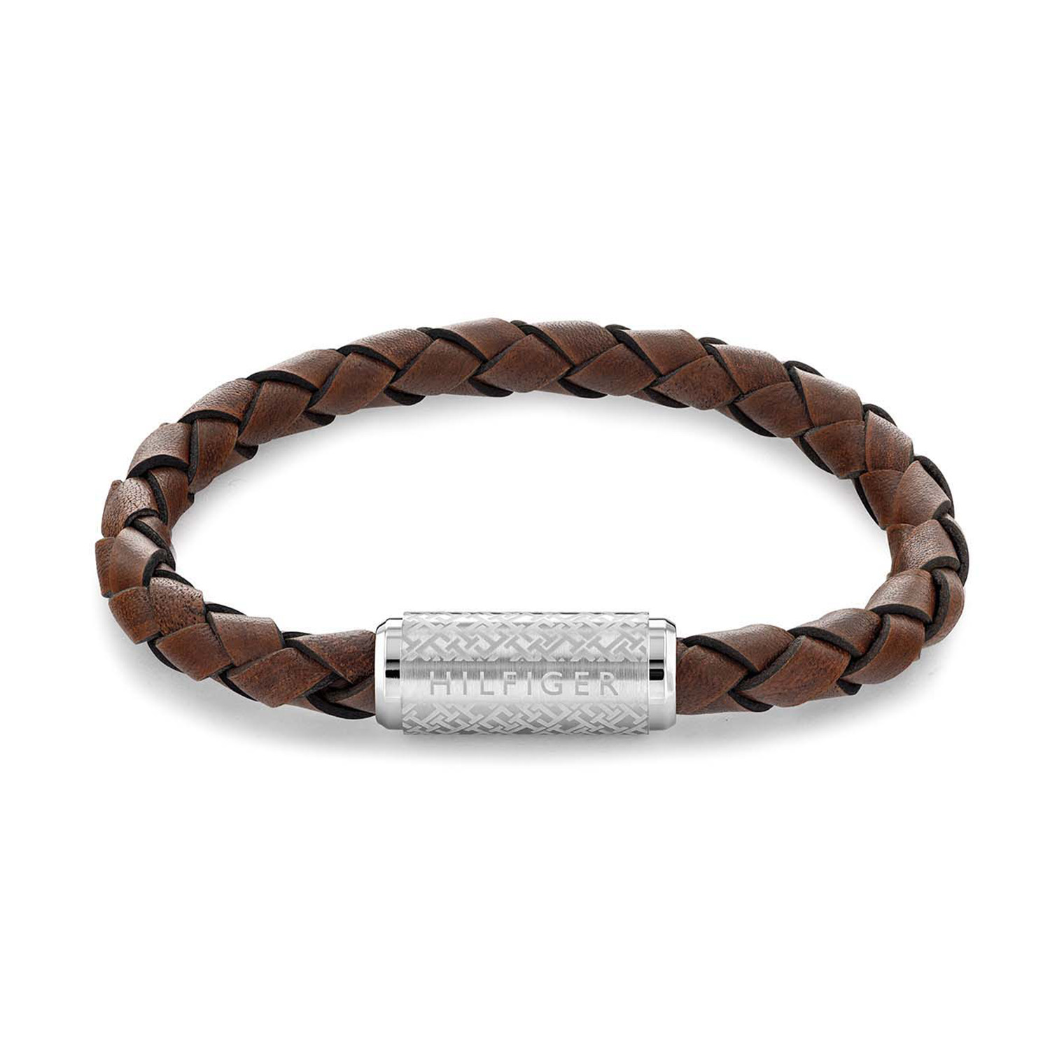 Gevlochten bruine leren armband van Tommy Hilfiger. De armband is voorzien van een sluiting