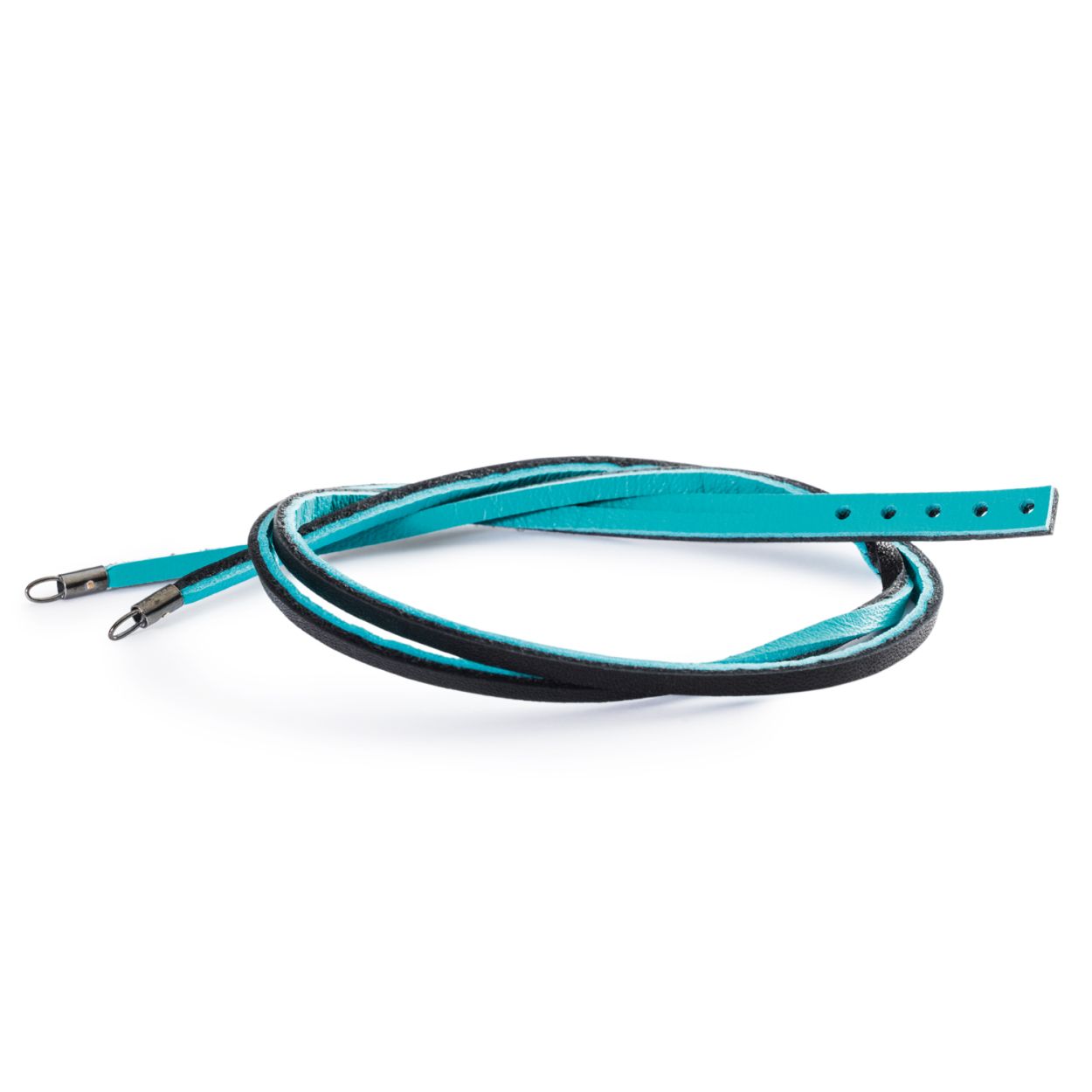 Leren armband cyaan/zwart [36 cm]