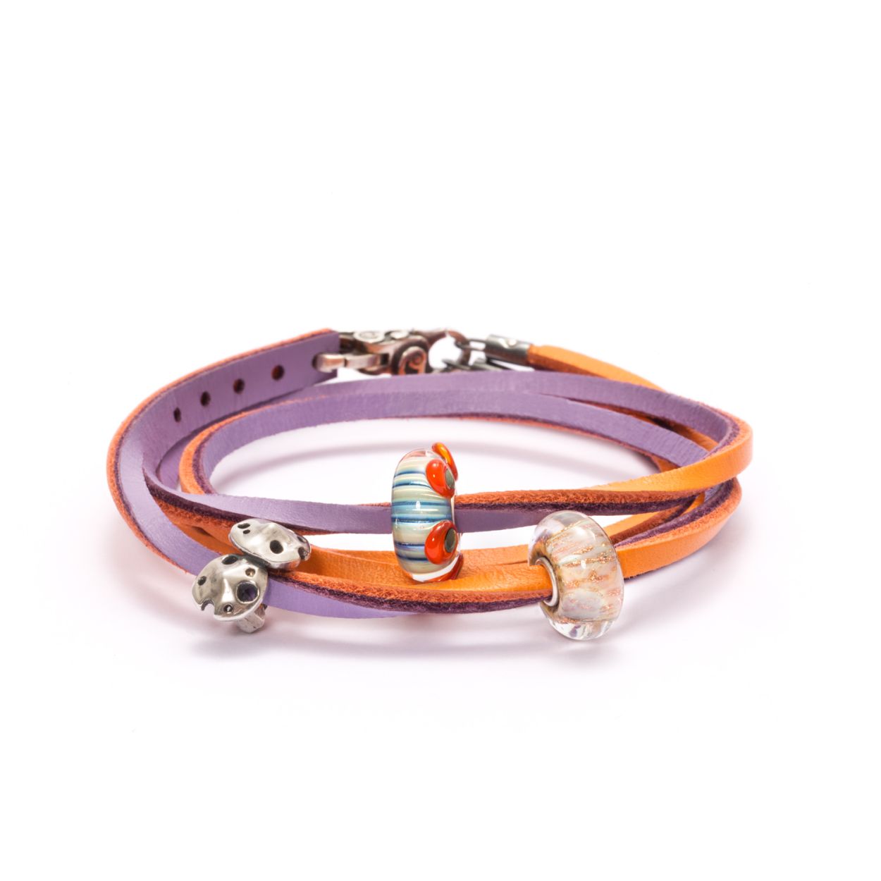 Trollbeads lerenarmband oranje/lila 45cm