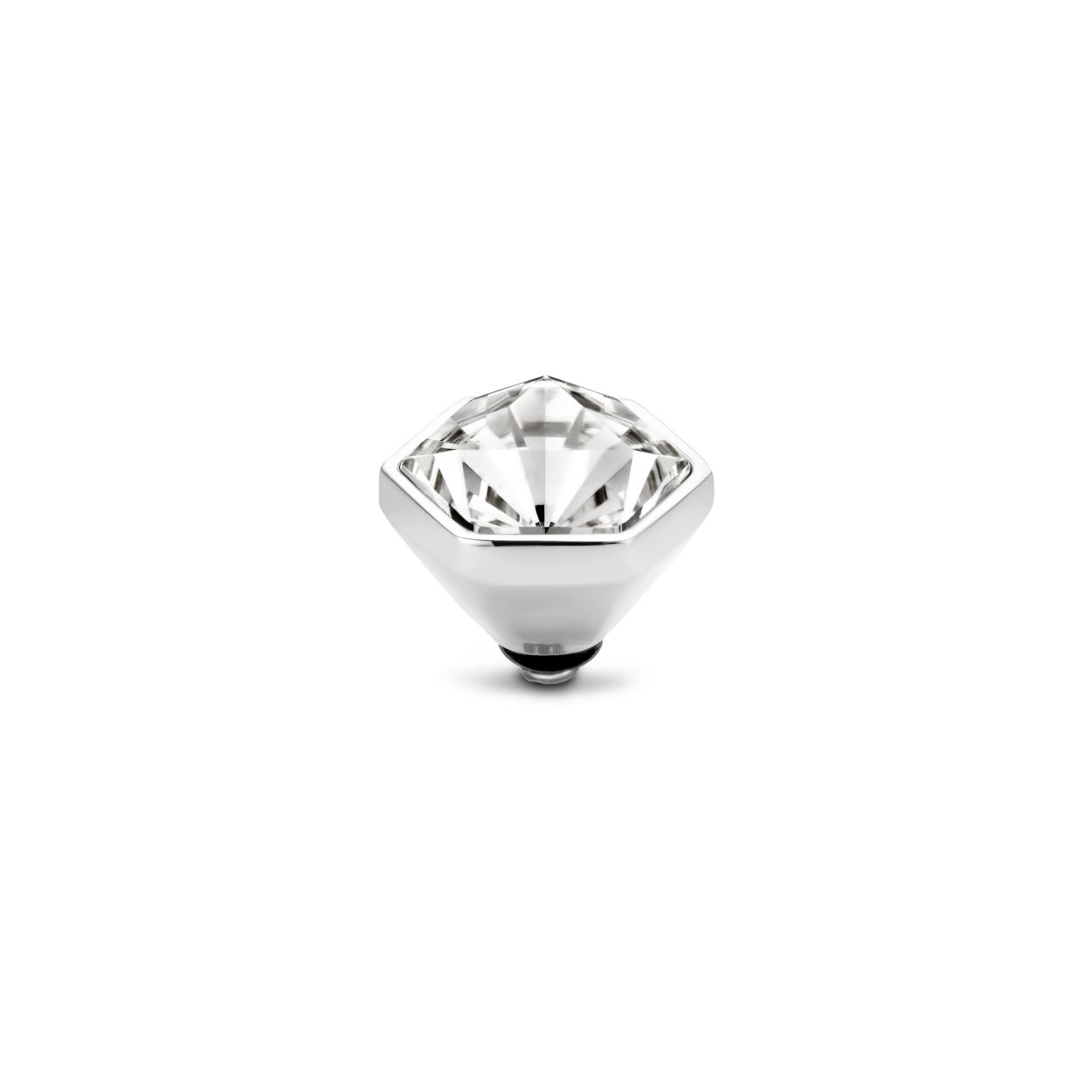 Het Melano Twisted Hexa steentje is een zeshoekig steentje van 12 mm breed. Dankzij de grootte van het steentje, vangt de sprankelende zirkonia steen extra veel licht waardoor hij een geweldige schittering heeft. 