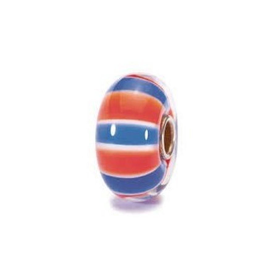 Kleuren van het Verenigd Koninkrijk - glazen bead van Trollbeads (Retired Beads). Deze bead is een eerbetoon aan het Verenigd Koninkrijk. Deze bead - gemaakt van glas - is voorzien van de kleuren van de Union Jack.