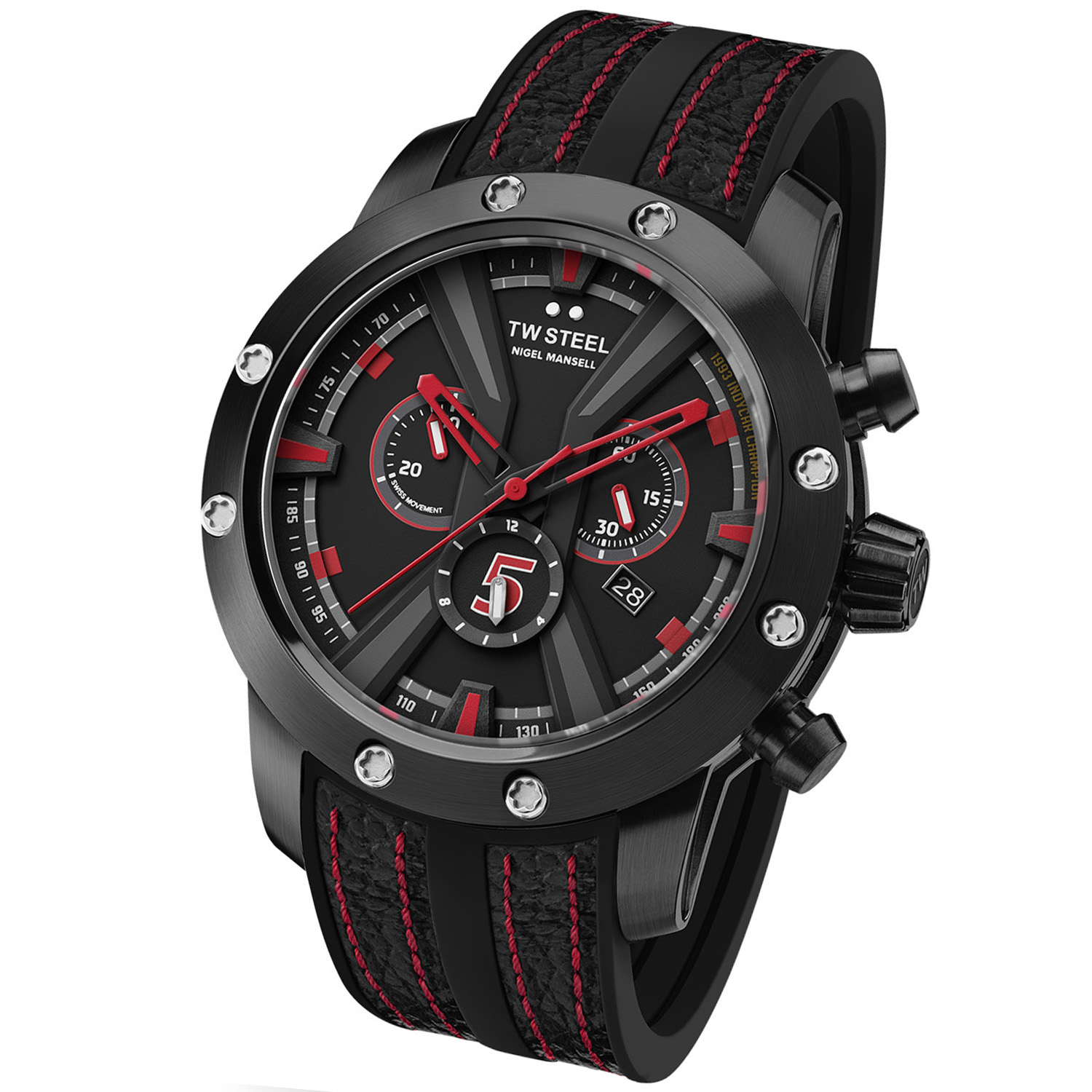 TW Steel TWGT14 Fast Lane Limited Nigel Mansell Swiss Made 47mm
Deze limited edition van de TW Steel Fast Lane serie biedt de hoogste kwaliteit voor een onovertroffen prijs. De Swiss made GT14 is een speciale uitgave ter ere van het kampioenschap in de Formule 1 van Nigel Mansell. Het sportieve horloge is voorzien van een Zwitserse chronograaf en beschikt over anti-reflectie saffierglas en 3 jaar wereldwijde garantie. De stalen zwarte PVD kast heeft een zwarte bezel met zilverkleurige schroeven en op de achterdeksel het speciale Nigel logo. Op de zwarte bewerkte wijzerplaat zit de datum aanduiding en een chronograaf. De wijzers en indexen hebben rode accenten. De zwarte zacht rubberen band heeft 2 losse banen zwart leer met rood stiksel en heeft een zwart stalen vouwsluiting. Het horloge heeft een schroefkroon en is 10 ATM.
Dit model heeft een oplage van 1000 stuks wordt op nr met certificaat in luxe geschenkdoos verkocht.

Het Merk:
TW Steel is een Nederlands horlogemerk. Groot in visie en ongevenaard in stijl. Sinds onze oprichting in 2005 geven wij tijd een nieuwe dimensie. Met karakteristieke designs stappen wij af van de gebaande paden.
Ons bereik is wereldwijd, of het nu zakelijk, casual of sportief is, bij de horloge collectie van TW Steel gaat het om kwaliteit en precisie. Een horloge dat je persoonlijkheid onderstreept is altijd binnen handbereik. Vorm en functie gaan samen in onze horloges van Zwitserse top kwaliteit. De kunst om je te onderscheiden vergt zelfvertrouwen en lef.
TW Steel is niet zomaar een horloge, TW Steel is een statement.

Specificaties:
- Stalen horloge kast 47mm
- Zwarte wijzerplaat
- Zwart rubberen band net leer
- Saffierglas
- Zwitsers chronograaf uurwerk
- 10 ATM
- Limited Edition Nigel Mansell
