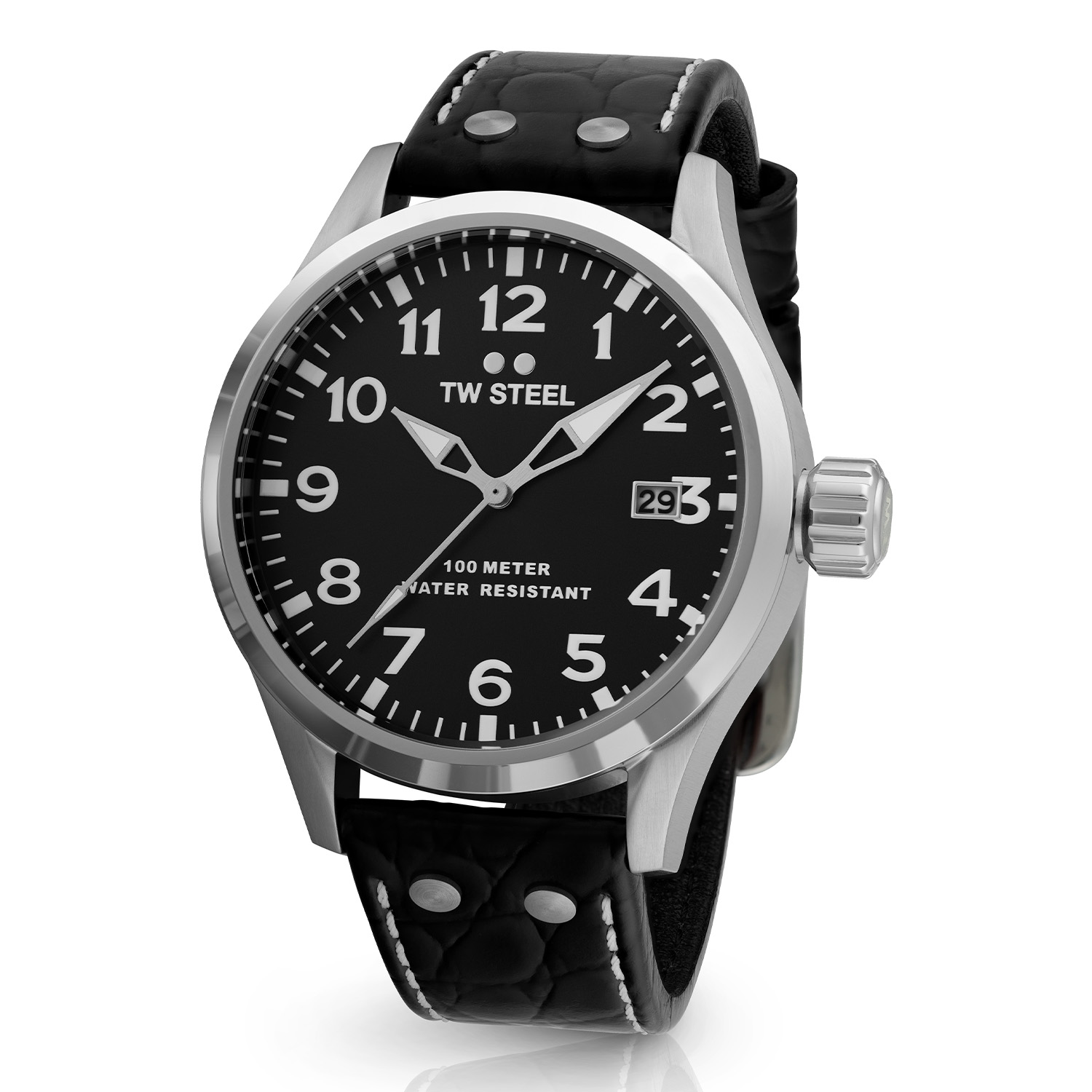 TW Steel TWVS100 Volante Steel Zwart Leer 45mm
Deze TW steel uit de Volante serie met nr TWVS100 heeft een zilverkleurige stalen horlogekast van 45mm met een donker grijze wijzerplaat met een datum. De uursaanduiding en de wijzers zijn opvallend door de lumibrite accenten. Het stijlvolle herenhorloge heeft een gehard mineraalglas en een glimmende bezel en bewerkte schroefkroon. Aan de kast zit een zwarte leren croco band met een stalen gespsluiting. Het horloge heeft wereldwijde garantie van 2 jaar en is 10 ATM. Een elegant model.

Het Merk:
TW Steel is een Nederlands horlogemerk. Groot in visie en ongeëvenaard in stijl. Sinds onze oprichting in 2005 geven wij tijd een nieuwe dimensie. Met karakteristieke designs stappen wij af van de gebaande paden.
Ons bereik is wereldwijd, of het nu zakelijk, casual of sportief is, bij de horloge collectie van TW Steel gaat het om kwaliteit en precisie. Een horloge dat je persoonlijkheid onderstreept is altijd binnen handbereik. Vorm en functie gaan samen in onze horloges van Zwitserse top kwaliteit. De kunst om je te onderscheiden vergt zelfvertrouwen en lef.
TW Steel is niet zomaar een horloge, TW Steel is een statement.

Specificaties:
- Stalen horloge kast 45mm
- Grijze wijzerplaat
- Zwarte leren croco band
- Gehard mineraalglas
- Schroefkroon
- 10 ATM