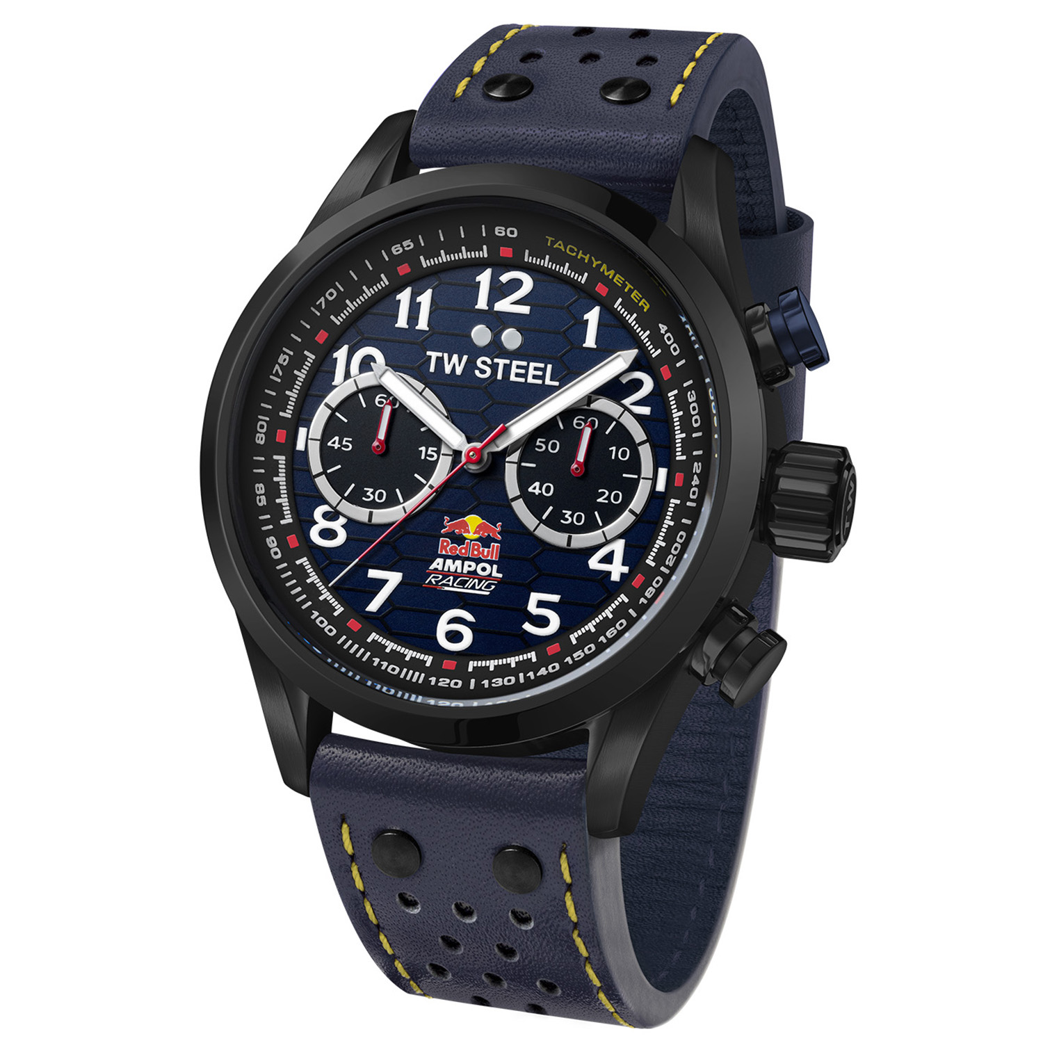 TWVS94 TWSTEEL RED BULL


Big caliber Miyota 6S21 uurwerk
Blauwe wijzerplaat met het Red Bull Ampol Racing logo en verhoogde indexen en chrono-ogen
Kristalglas met saffiercoating

Blauw Italiaans leren strap met zwarte perforaties en gele stiksels
Schroefkroon
Red Bull Ampol Racing gravering op de caseback
Waterdicht tot 100 meter (10 ATM)
2 jaar wereldwijde garantie