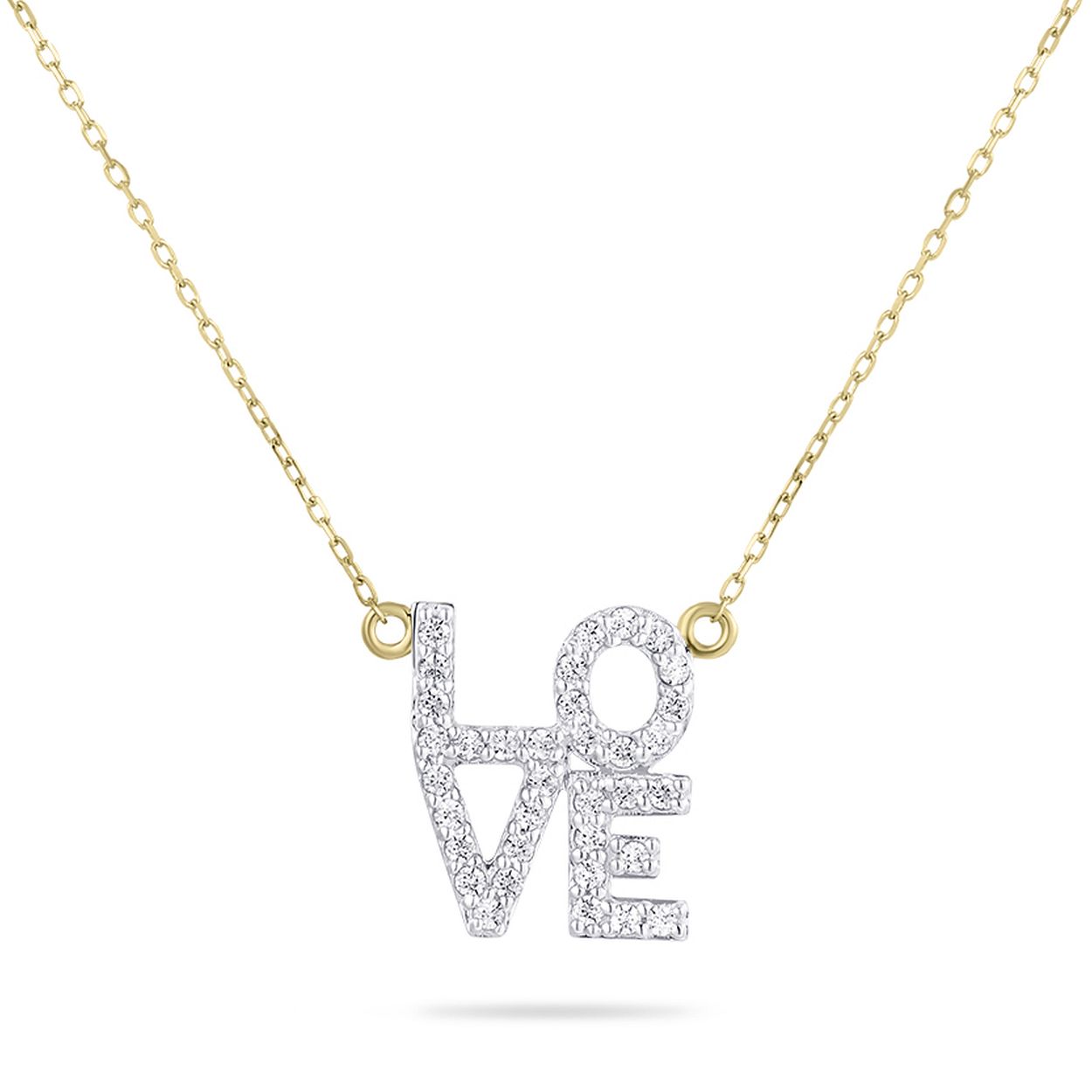 14k gouden collier met het woord "Love" met zirkonia's gezet