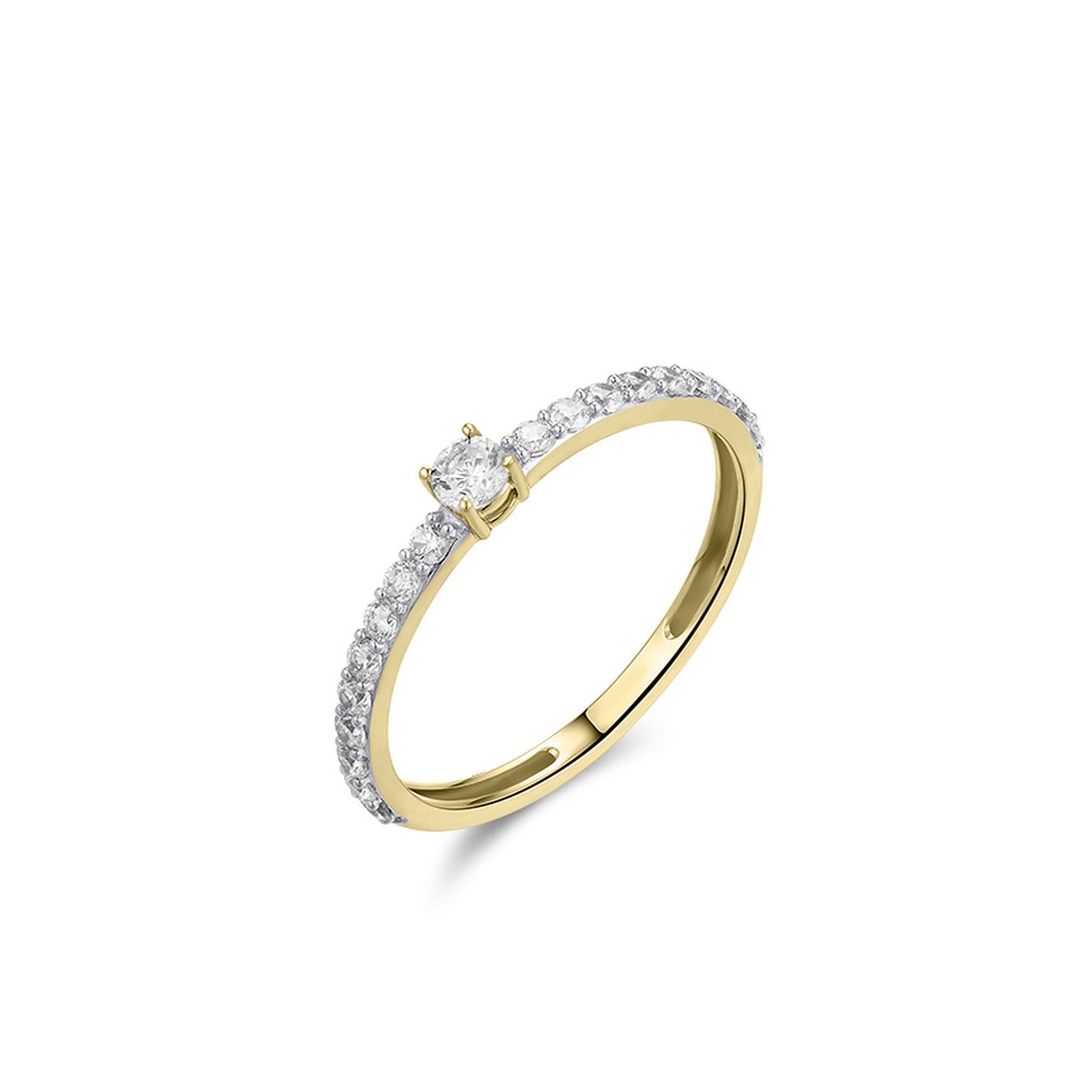 14K GEELGOUDEN RING MET ZIRKONIA'S.