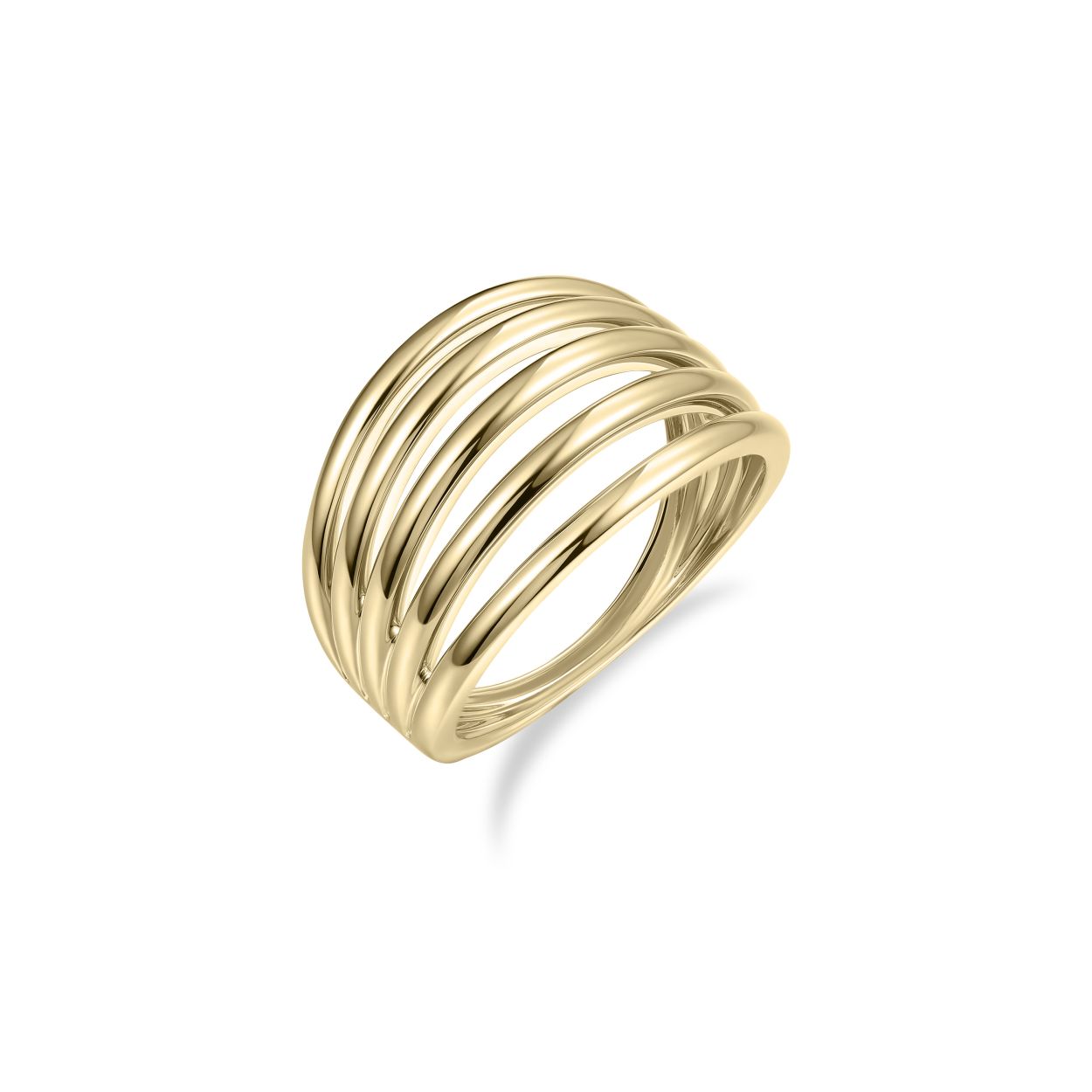 Prachtige 14 karaat gouden ring met een gewikkelde uitvoering op maat 56.