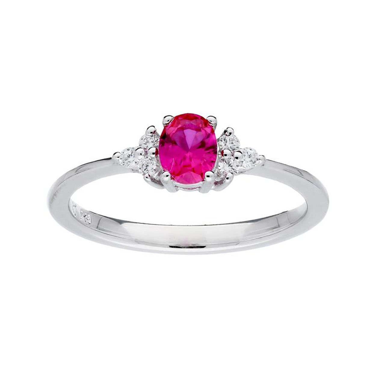 Zilveren dames ring met rode zirkonia.