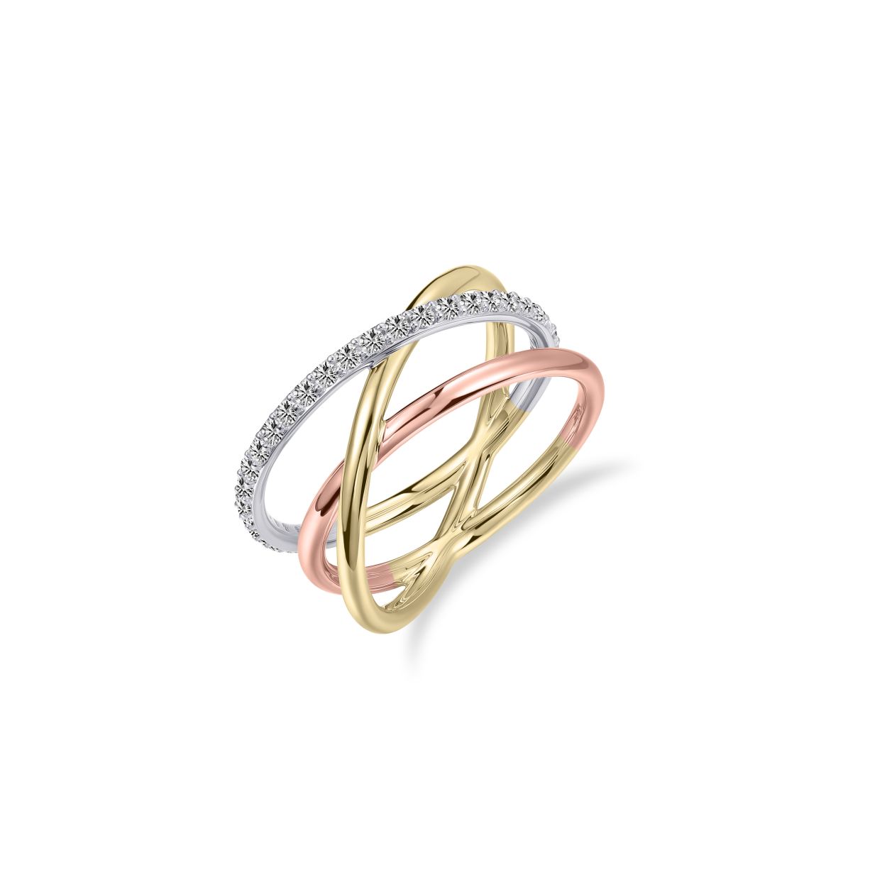 Tricolor gouden dames ring met zirkonia.