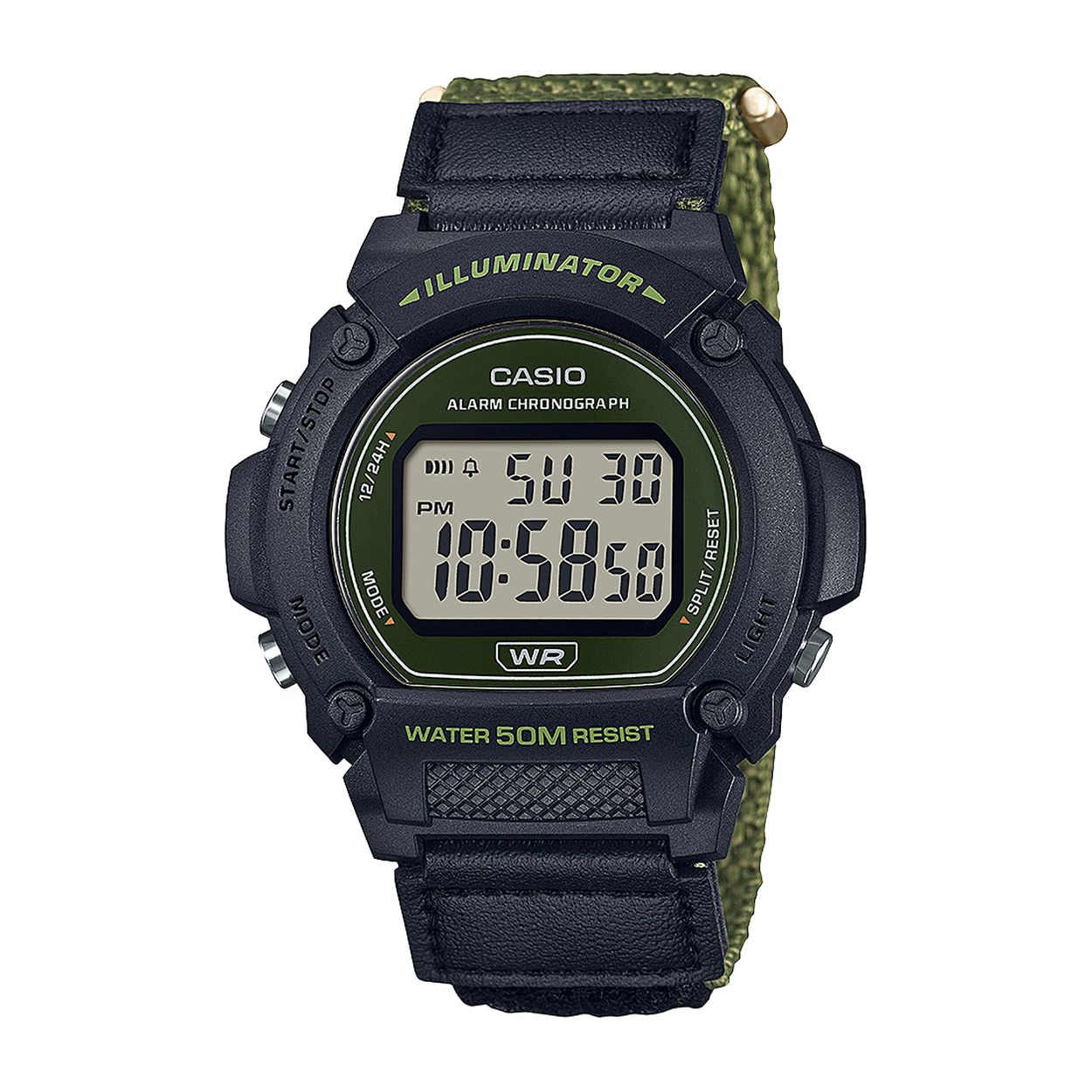 Casio horloge, digitaal +groen gevlochten band