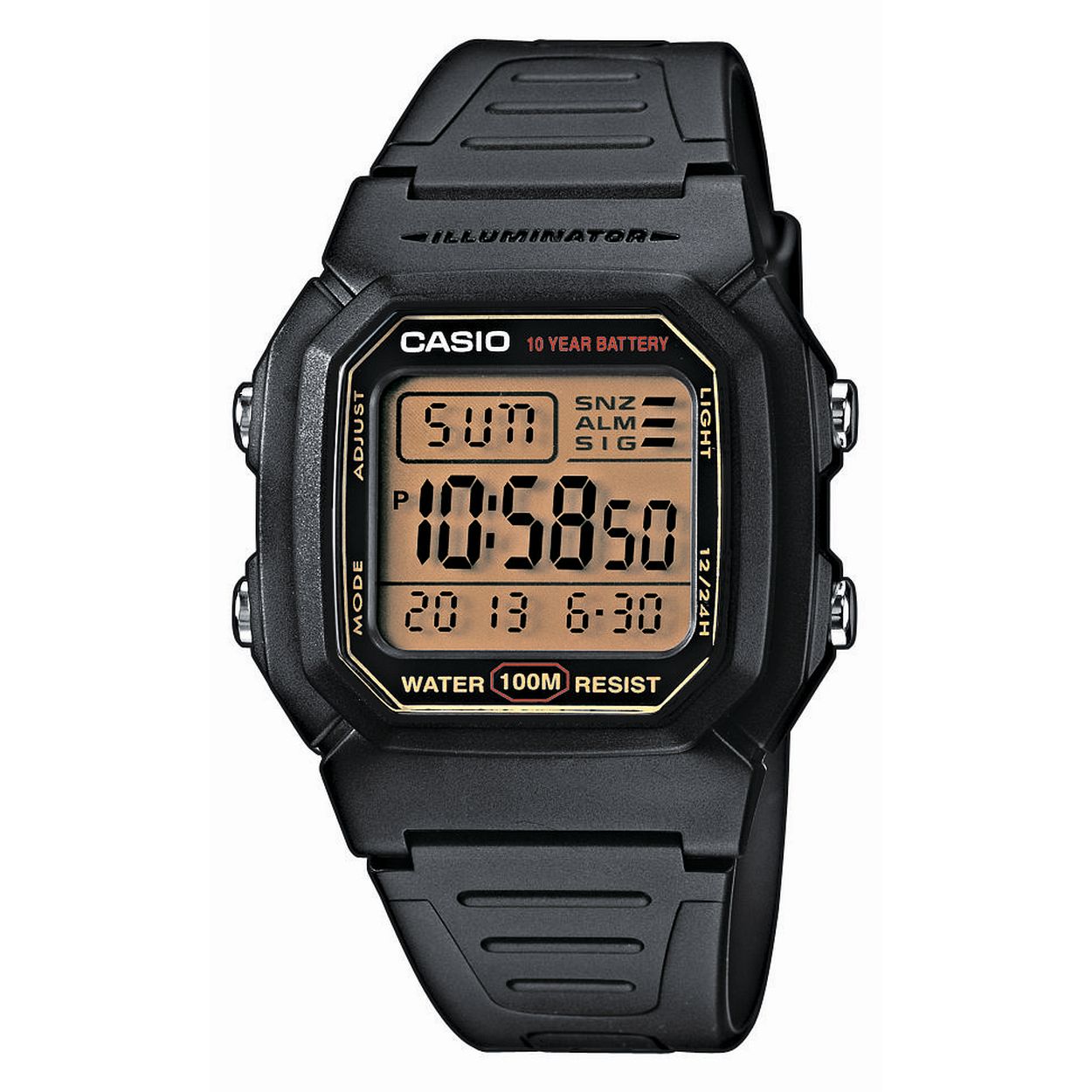Dit herenhorloge is van het merk Casio. Het is een digitaal horloge gemaakt van kunststof
De verdere specificaties van het horloge zijn als volgt:
Glassoort: acryl
Kastmateriaal: kunststof
Waterdichtheid: 10 ATM
Kastkleur: Zwart
Bandmateriaal: Siliconen
Bandkleur: Zwart
Kastmaat: 37
Wijzerplaatkleur: Zwart
Kastvorm: Vierkant
Sluiting: Gesp