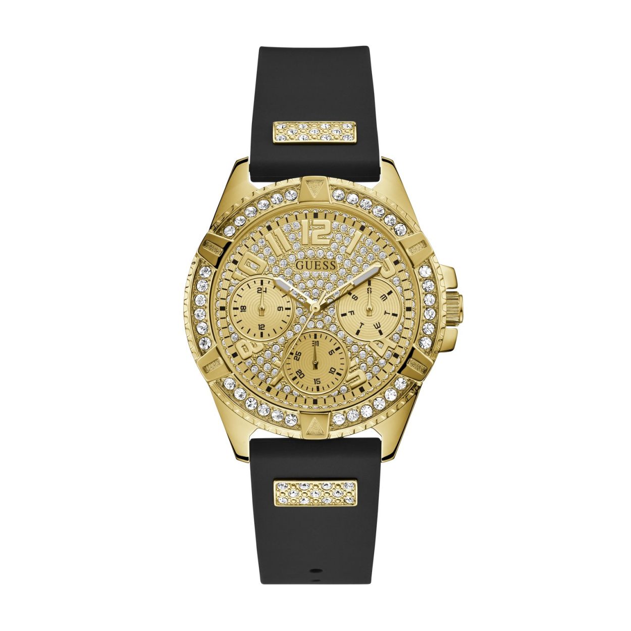 De Lady Frontier is een waar sieraad om je pols. Dit nieuwe GUESS heren horloge schittert van alle kanten! De kast heeft een diameter van 40 mm en is een echte eye-catcher. De goudkleurige kast en band geven het horloge een exclusieve uitstraling. Het horloge is tot 5 ATM waterdicht. De lunet en band zijn gezet met briljant geslepen zirconia stenen voor een extra sparkle. Een horloge en sieraad voor de mode bewuste man! Model: W0799G2.